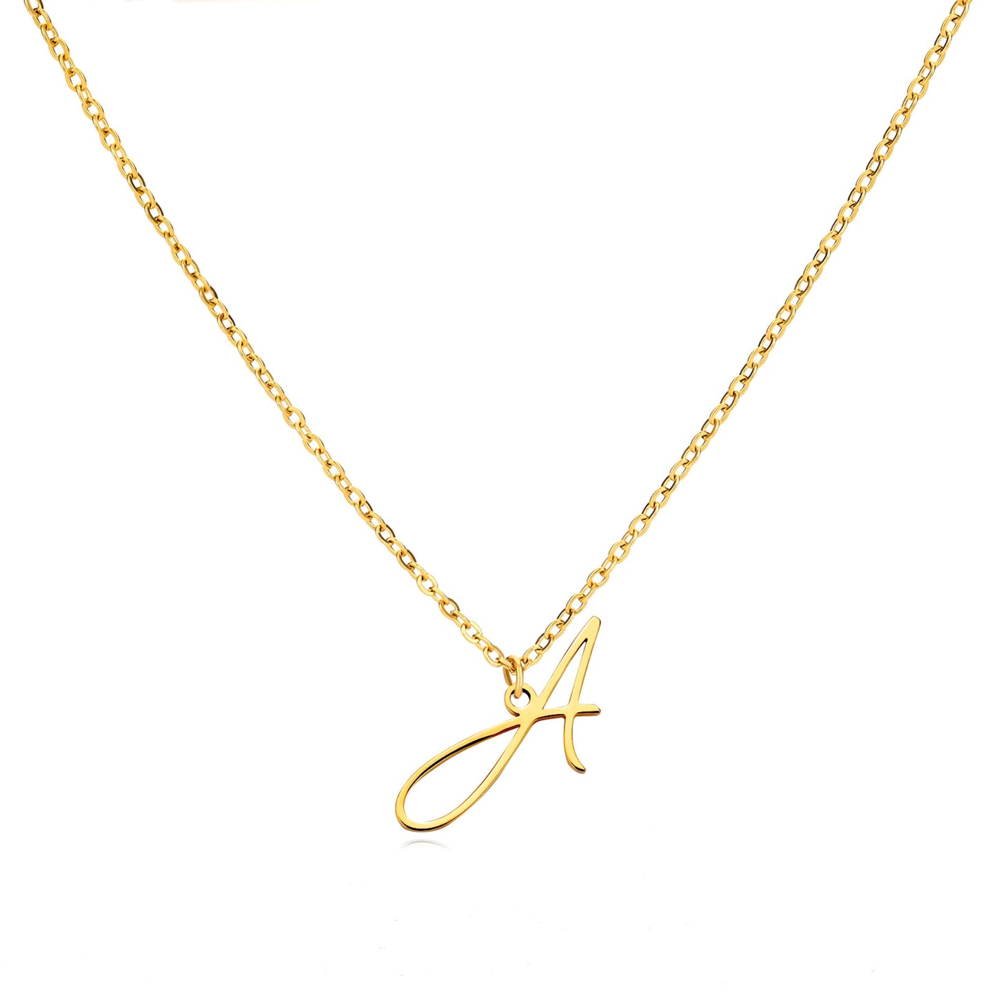 18K Gold Plated Stainless Steel Hypoallergenic Waterproof Tarnish Free Allura Alphabet Necklaces The Aura