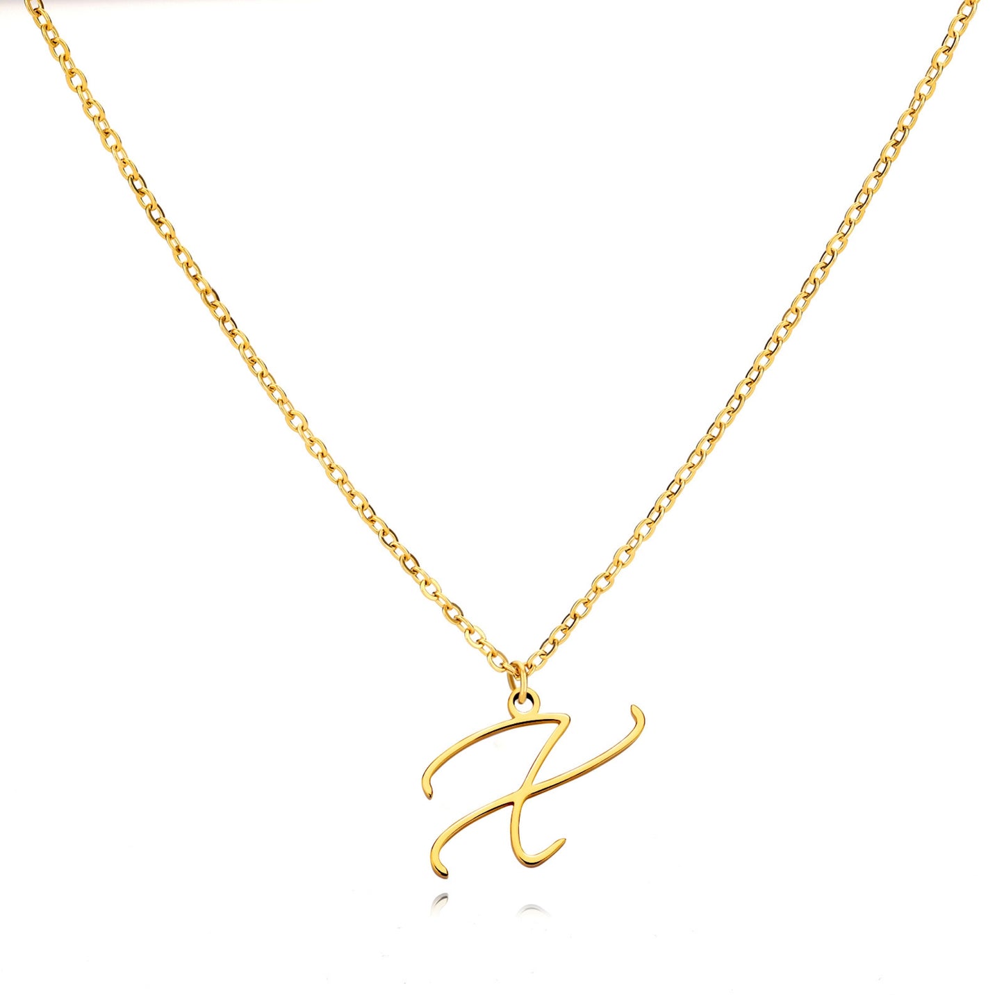 18K Gold Plated Stainless Steel Hypoallergenic Waterproof Tarnish Free Allura Alphabet Necklaces The Aura