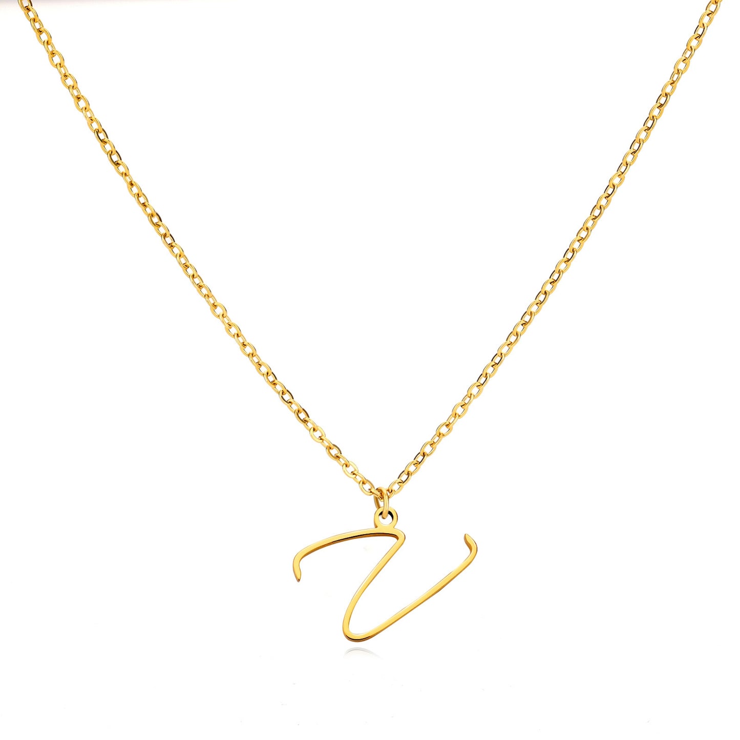 18K Gold Plated Stainless Steel Hypoallergenic Waterproof Tarnish Free Allura Alphabet Necklaces The Aura