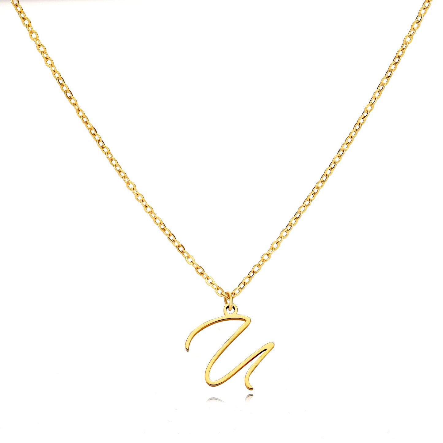 18K Gold Plated Stainless Steel Hypoallergenic Waterproof Tarnish Free Allura Alphabet Necklaces The Aura