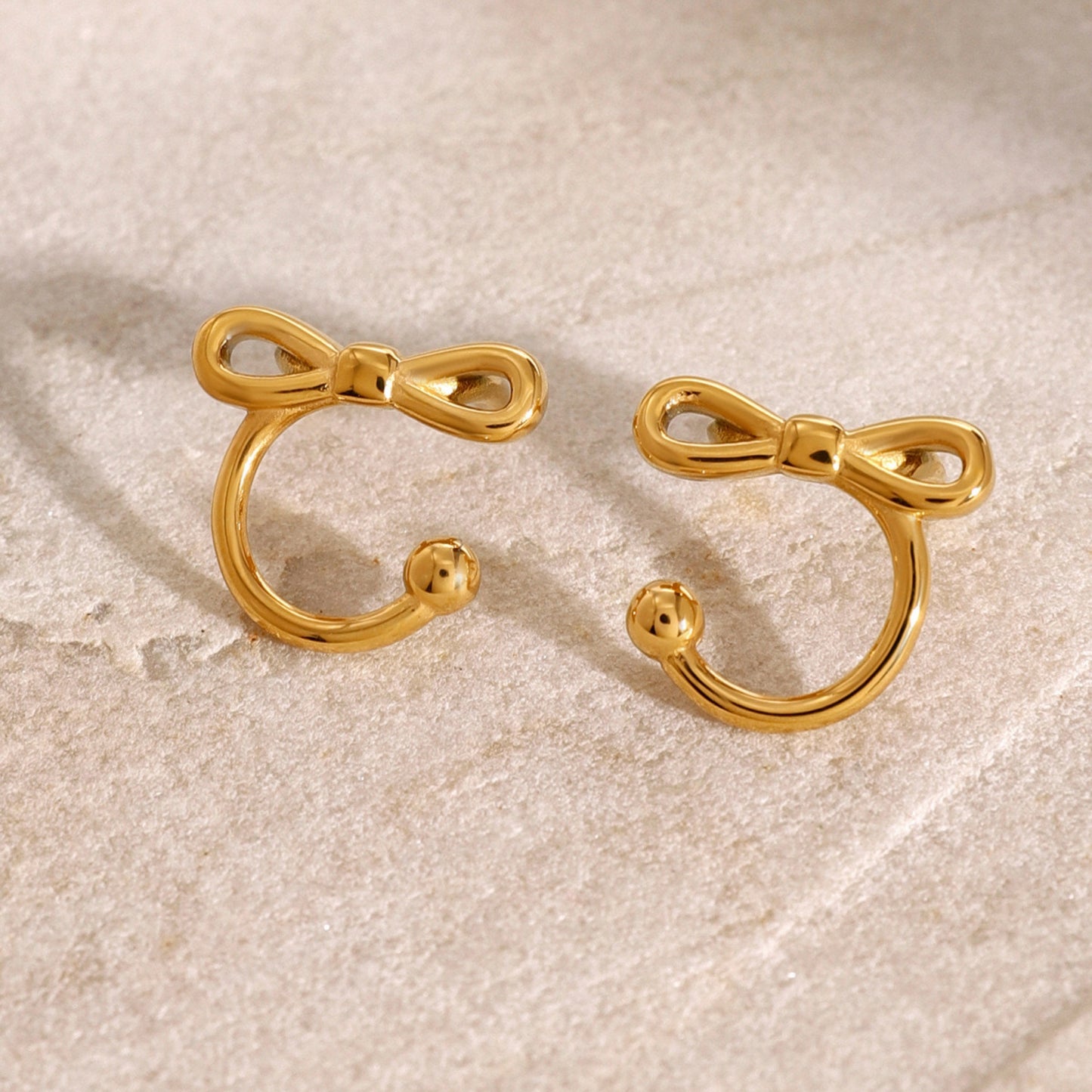 18K Gold Plated Stainless Steel Hypoallergenic Waterproof Tarnish Free Waterproof Sweatproof No-Fade Bow Ear Cuff The Aura