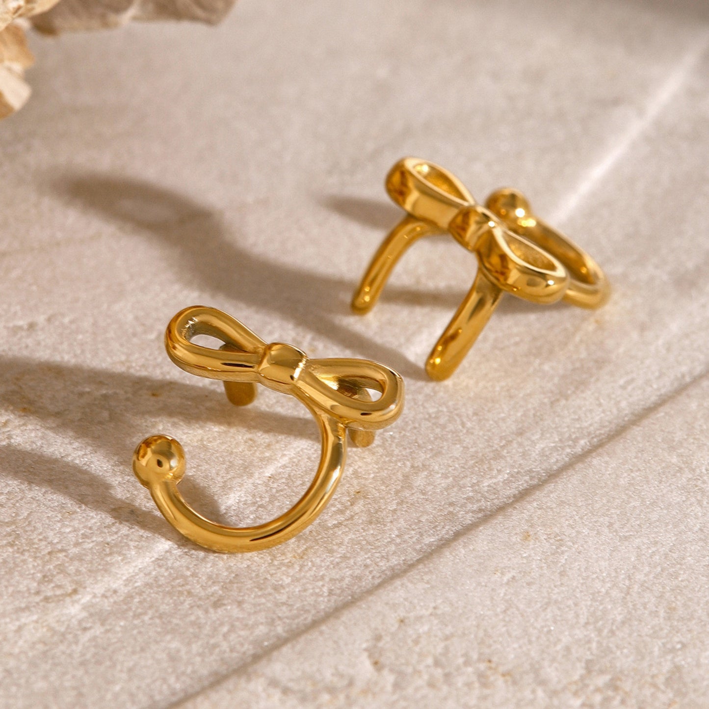 18K Gold Plated Stainless Steel Hypoallergenic Waterproof Tarnish Free Waterproof Sweatproof No-Fade Bow Ear Cuff The Aura