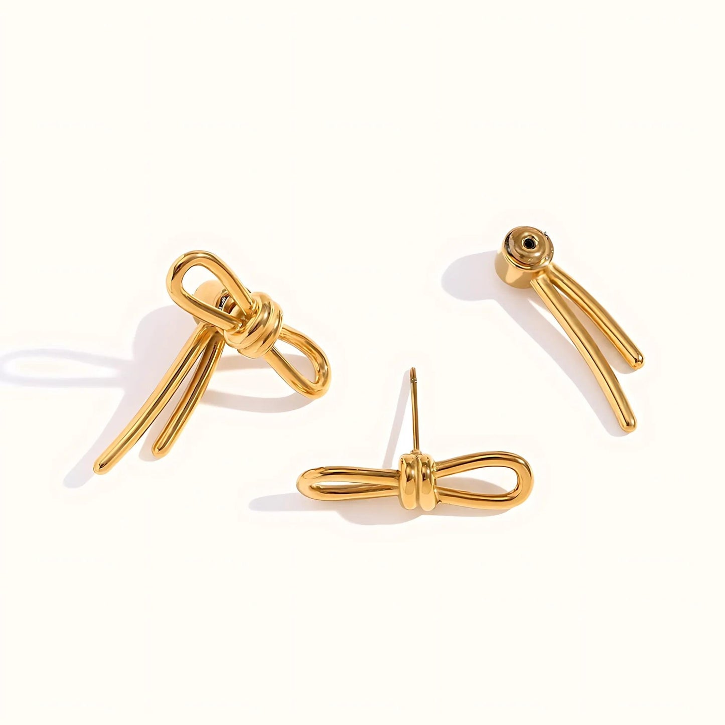 18K Gold Plated Stainless Steel Hypoallergenic Waterproof Tarnish Free Waterproof Sweatproof No-Fade Bow Loop Stud Earrings The Aura