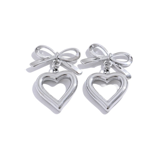Stainless Steel Hypoallergenic Waterproof Tarnish Free Waterproof Sweatproof No-Fade Bow of Heart Stud Earrings The Aura