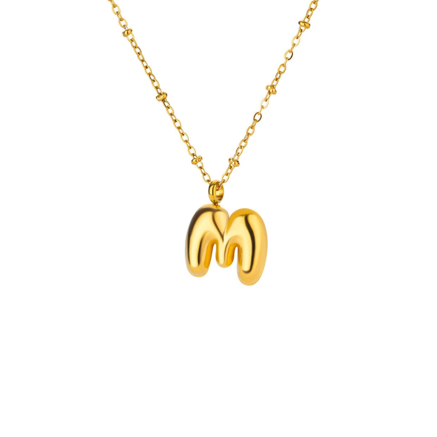 18K Gold Plated Stainless Steel Hypoallergenic Waterproof Tarnish Free Waterproof Sweatproof No-Fade Bubbly Alphabet Necklace The Aura
