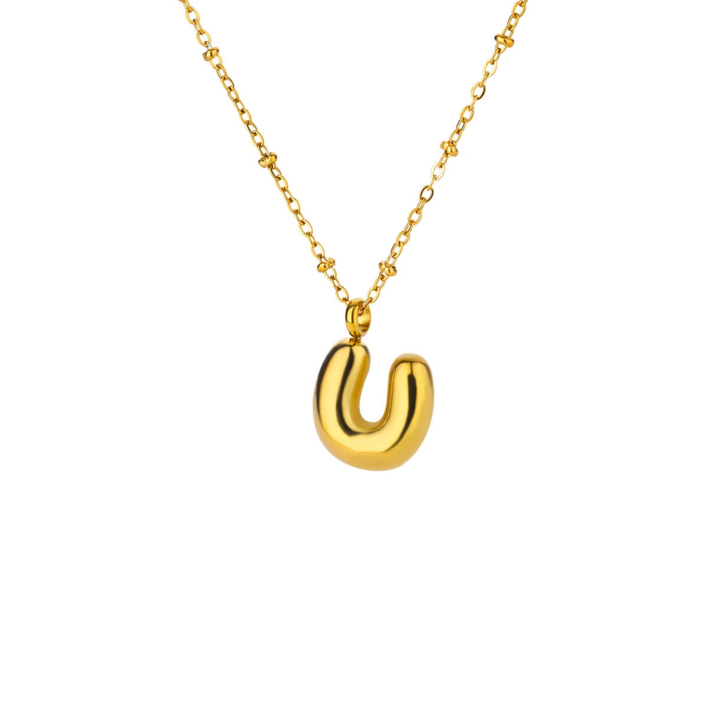 18K Gold Plated Stainless Steel Hypoallergenic Waterproof Tarnish Free Waterproof Sweatproof No-Fade Bubbly Alphabet Necklace The Aura
