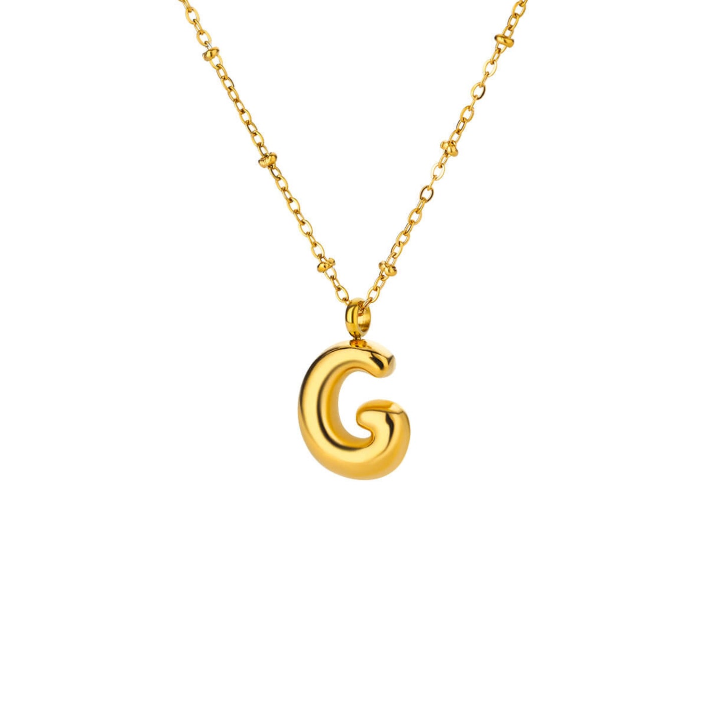 18K Gold Plated Stainless Steel Hypoallergenic Waterproof Tarnish Free Waterproof Sweatproof No-Fade Bubbly Alphabet Necklace The Aura