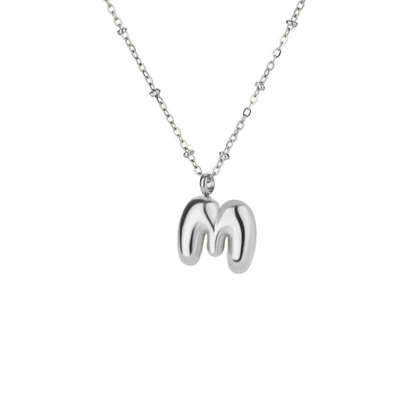 Stainless Steel Hypoallergenic Waterproof Tarnish Free Waterproof Sweatproof No-Fade Bubbly Alphabet Necklace The Aura