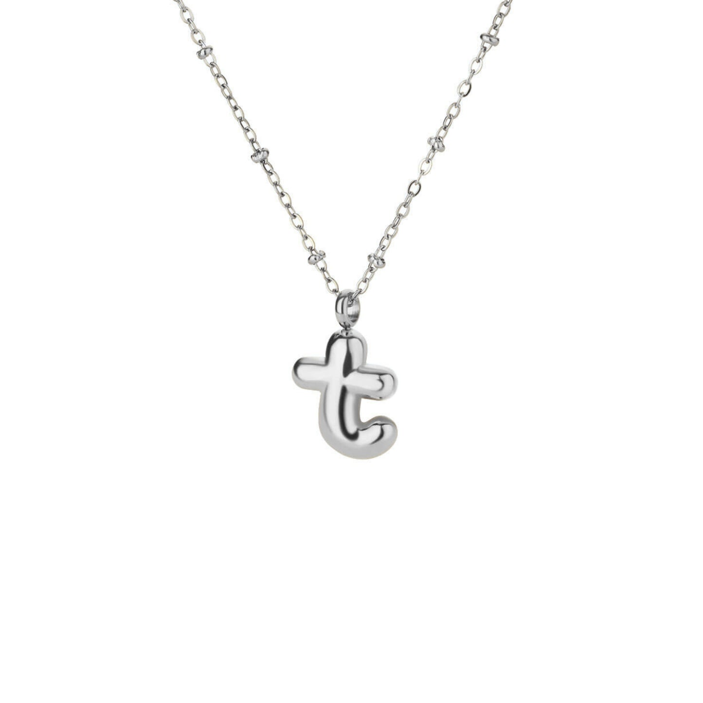 Stainless Steel Hypoallergenic Waterproof Tarnish Free Waterproof Sweatproof No-Fade Bubbly Alphabet Necklace The Aura