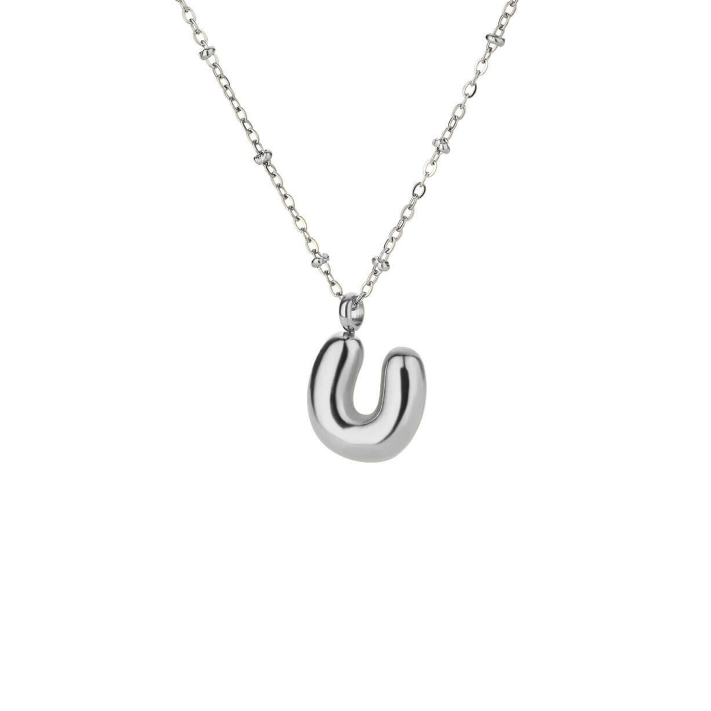 Stainless Steel Hypoallergenic Waterproof Tarnish Free Waterproof Sweatproof No-Fade Bubbly Alphabet Necklace The Aura