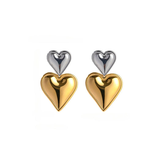 Gold Plated Stainless Steel Hypoallergenic Waterproof Tarnish Free Duo Heart Stud Earrings The Aura