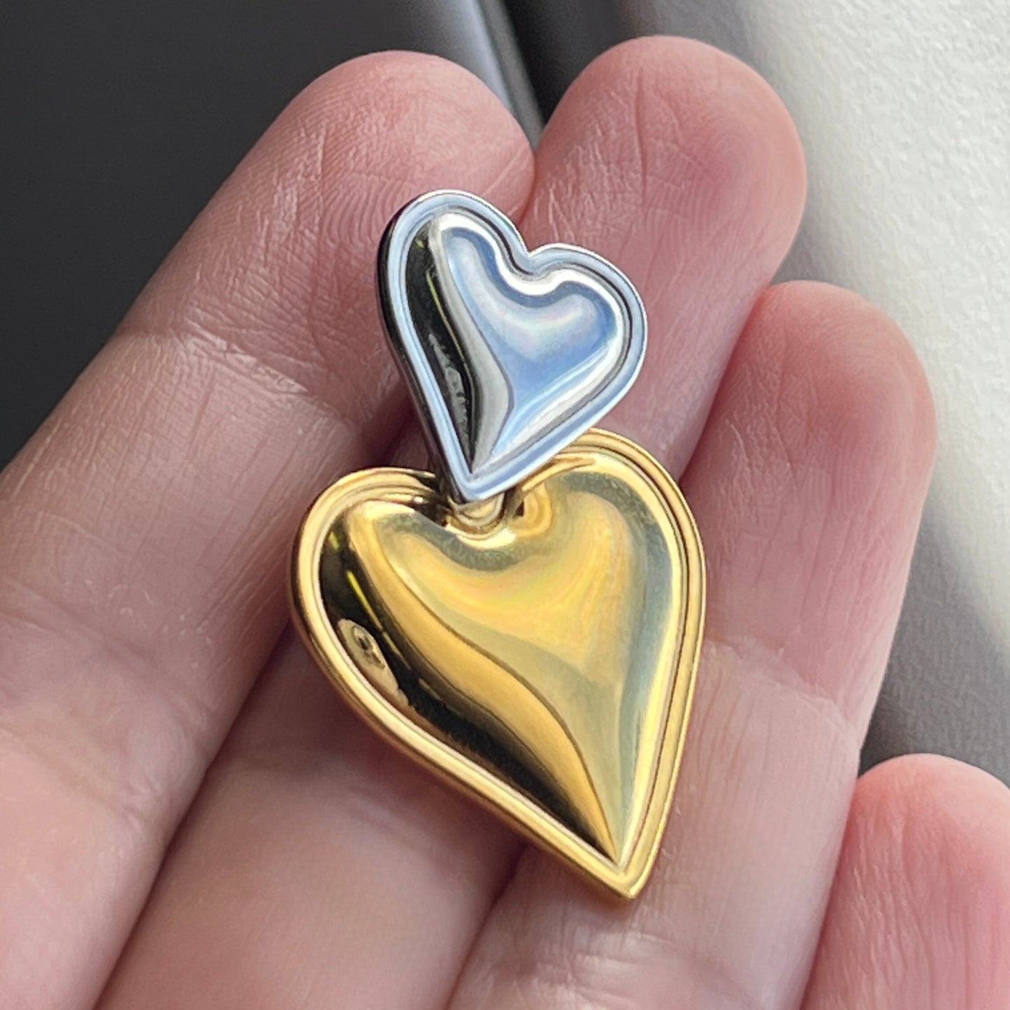 Gold Plated Stainless Steel Hypoallergenic Waterproof Tarnish Free Duo Heart Stud Earrings The Aura