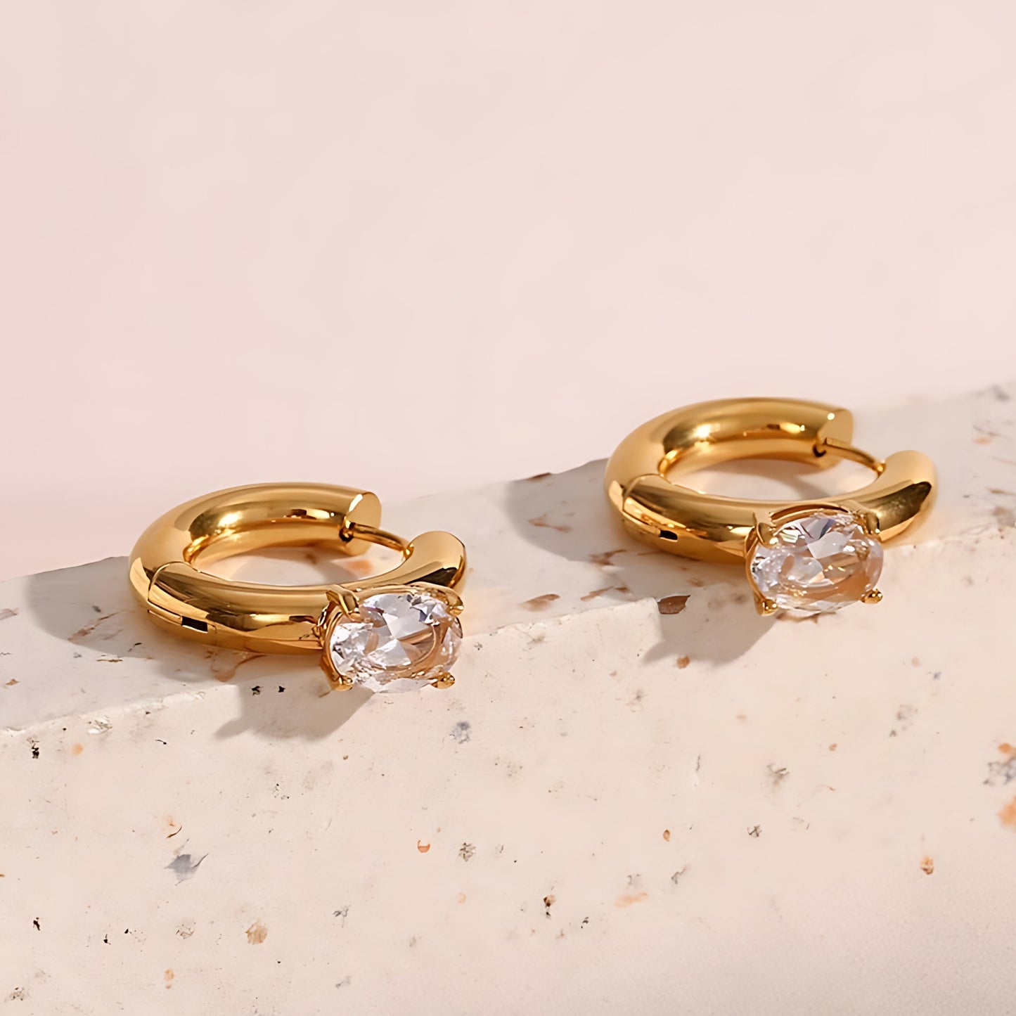 18K Gold Plated Stainless Steel Hypoallergenic Waterproof Tarnish Free Waterproof Sweatproof No-Fade Elise Huggie Earrings The Aura