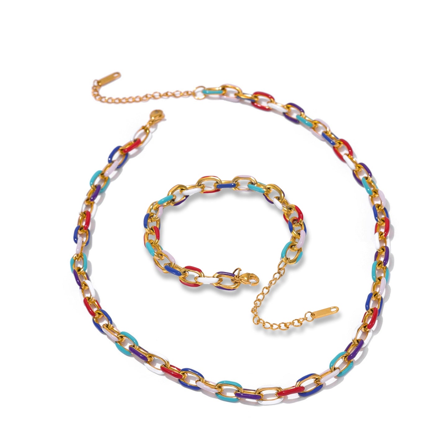 18K Gold Plated Stainless Steel Hypoallergenic Waterproof Tarnish Free Waterproof Sweatproof No-Fade Facets of Life Chain Duo Set The Aura