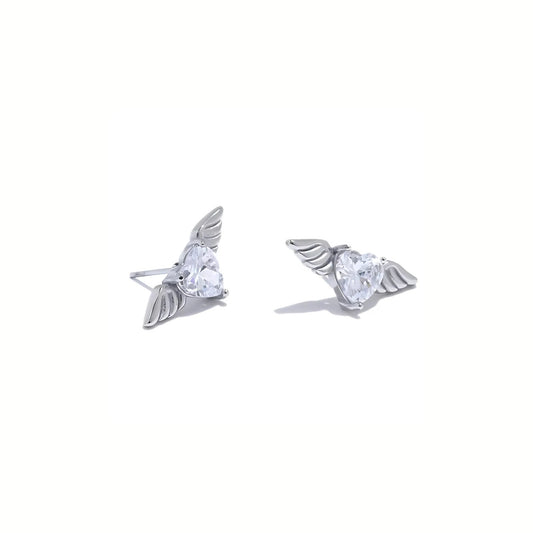 Stainless Steel Hypoallergenic Waterproof Tarnish Free Waterproof Sweatproof No-Fade Flying Hearts Stud Earrings The Aura