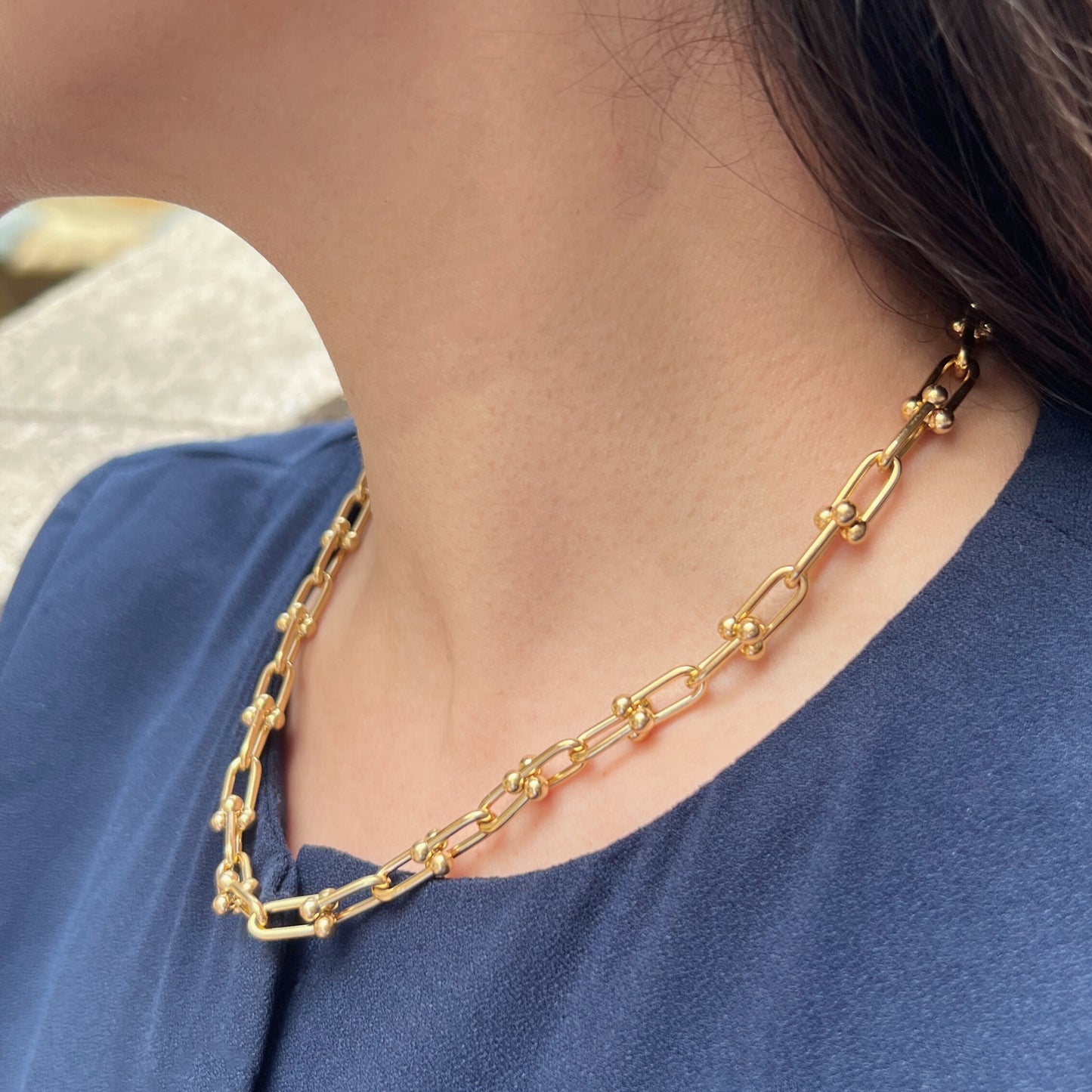 18K Gold Plated Stainless Steel Hypoallergenic Waterproof Tarnish Free Waterproof Sweatproof No-Fade Horseshoe Link Necklace The Aur