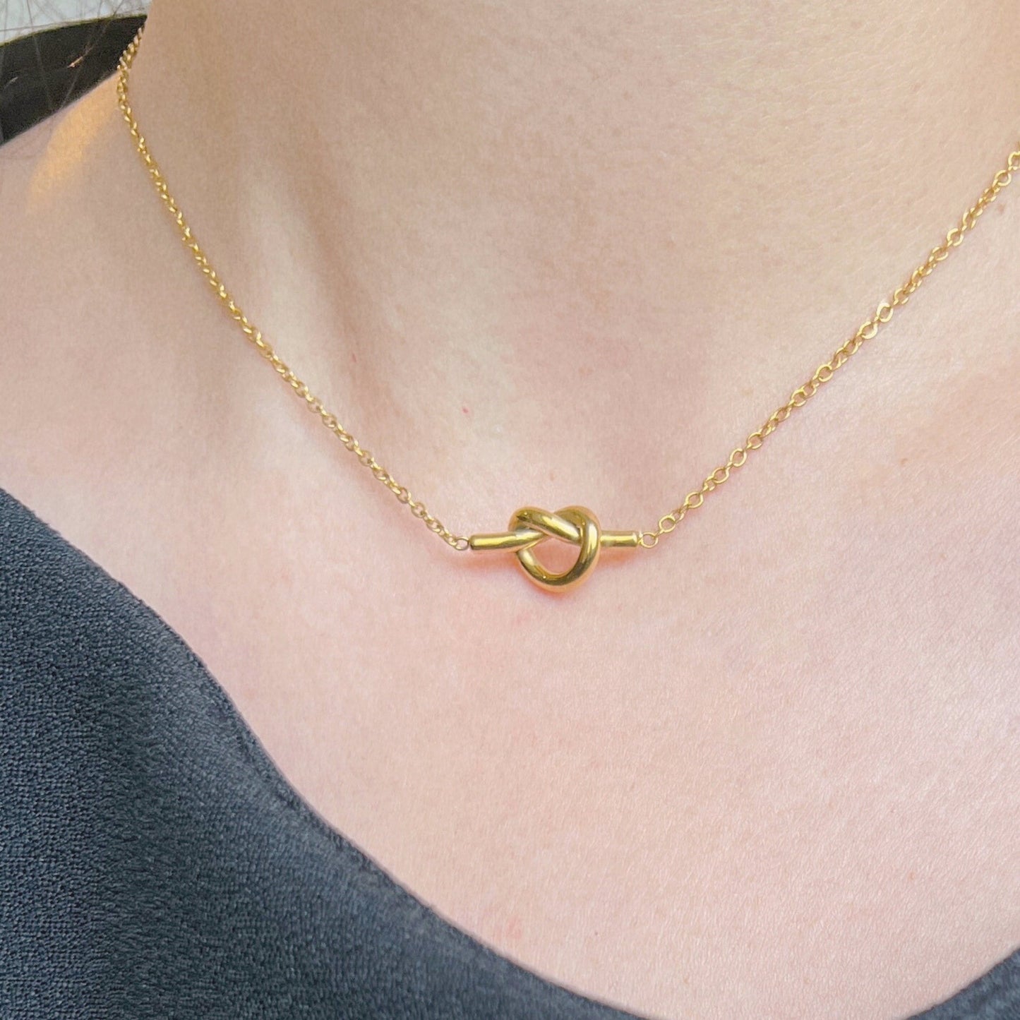18K Gold Plated Stainless Steel Hypoallergenic Waterproof Tarnish Free Waterproof Sweatproof No-Fade Love Knot Necklace The Aura