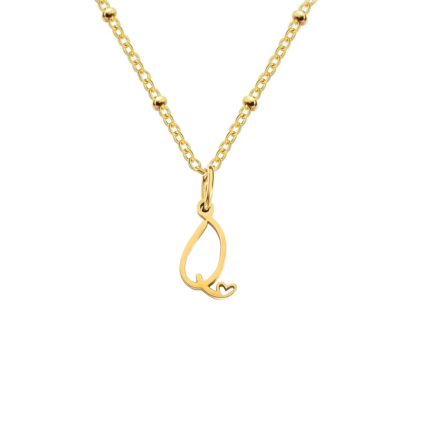 18K Gold Plated Stainless Steel Hypoallergenic Waterproof Tarnish Free Waterproof Sweatproof No-Fade Love Script Alphabet Necklace The Aura