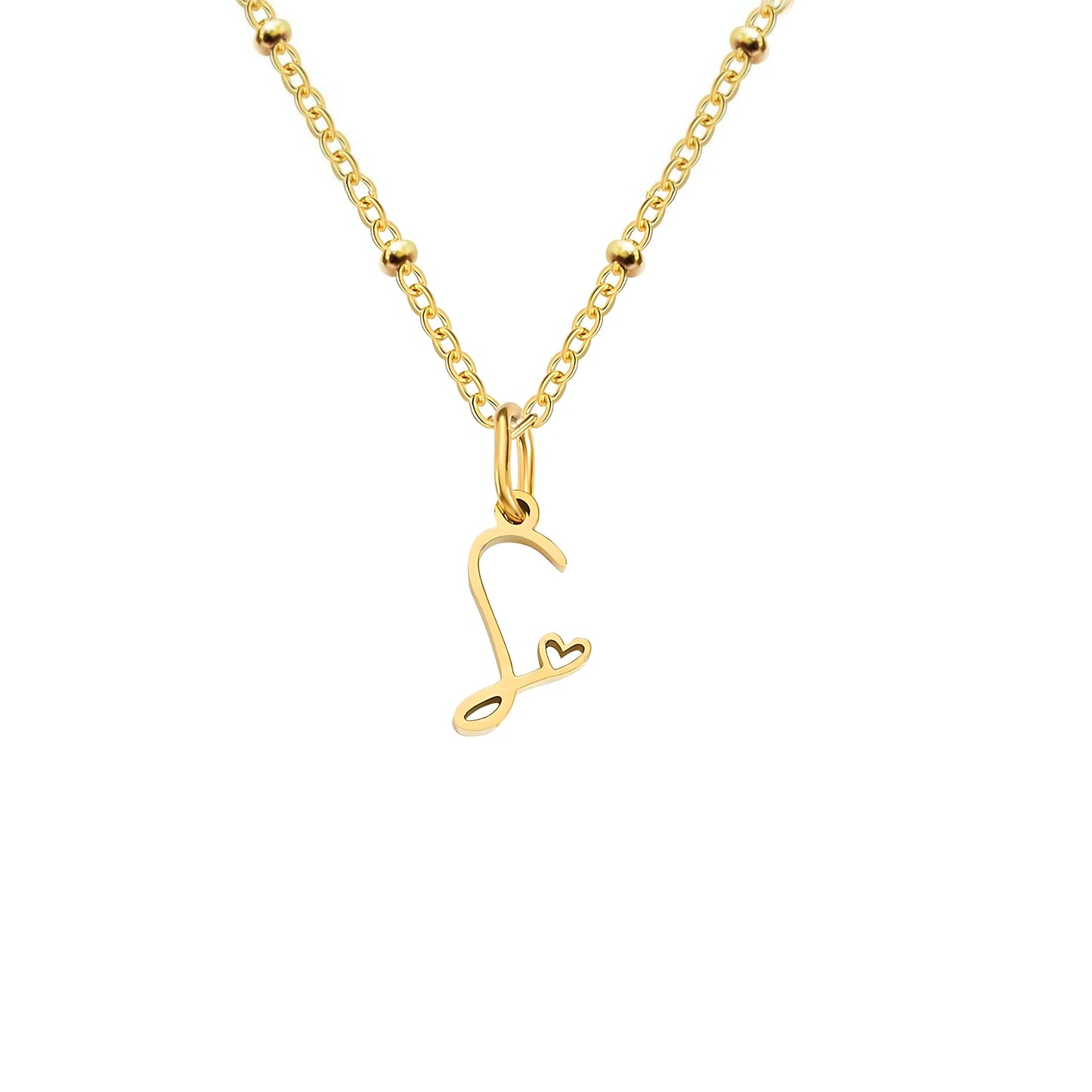 18K Gold Plated Stainless Steel Hypoallergenic Waterproof Tarnish Free Waterproof Sweatproof No-Fade Love Script Alphabet Necklace The Aura