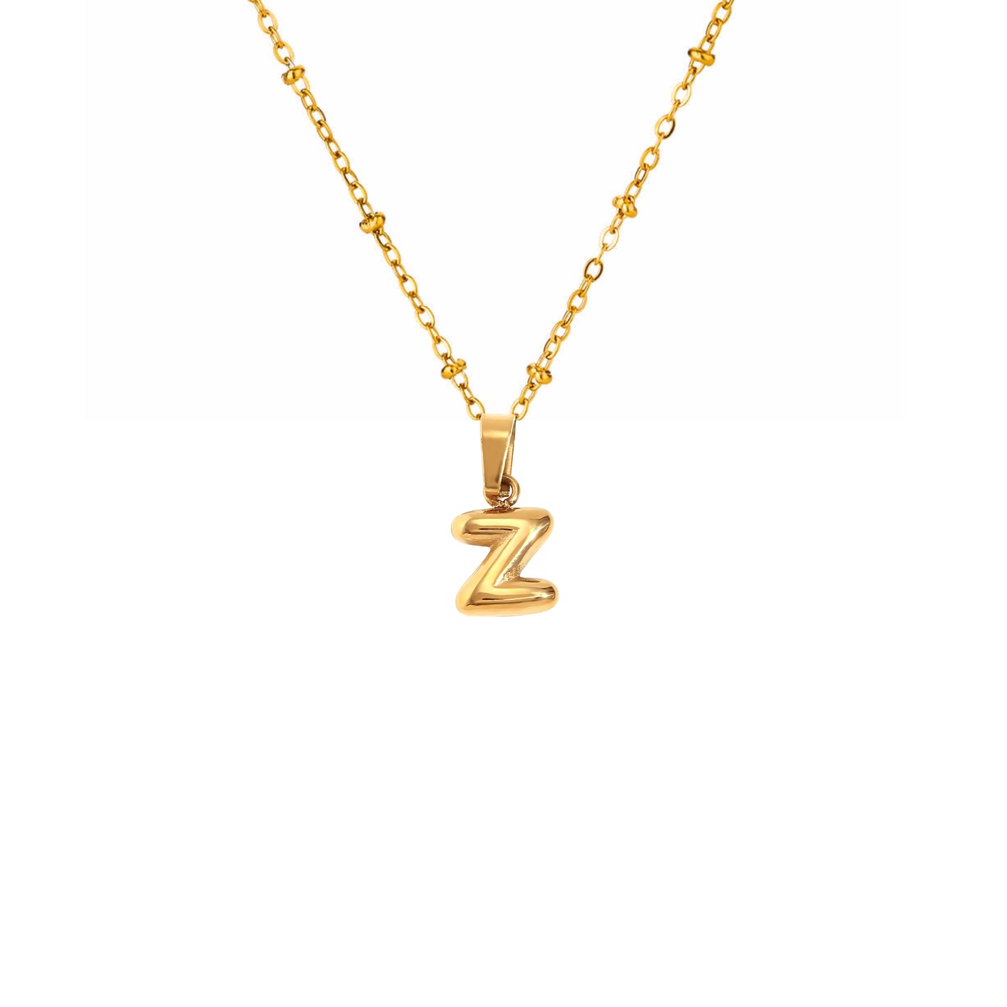 18K Gold Plated Stainless Steel Hypoallergenic Waterproof Tarnish Free Waterproof Sweatproof No-Fade Mini Bubbly Alphabet Necklace The Aura