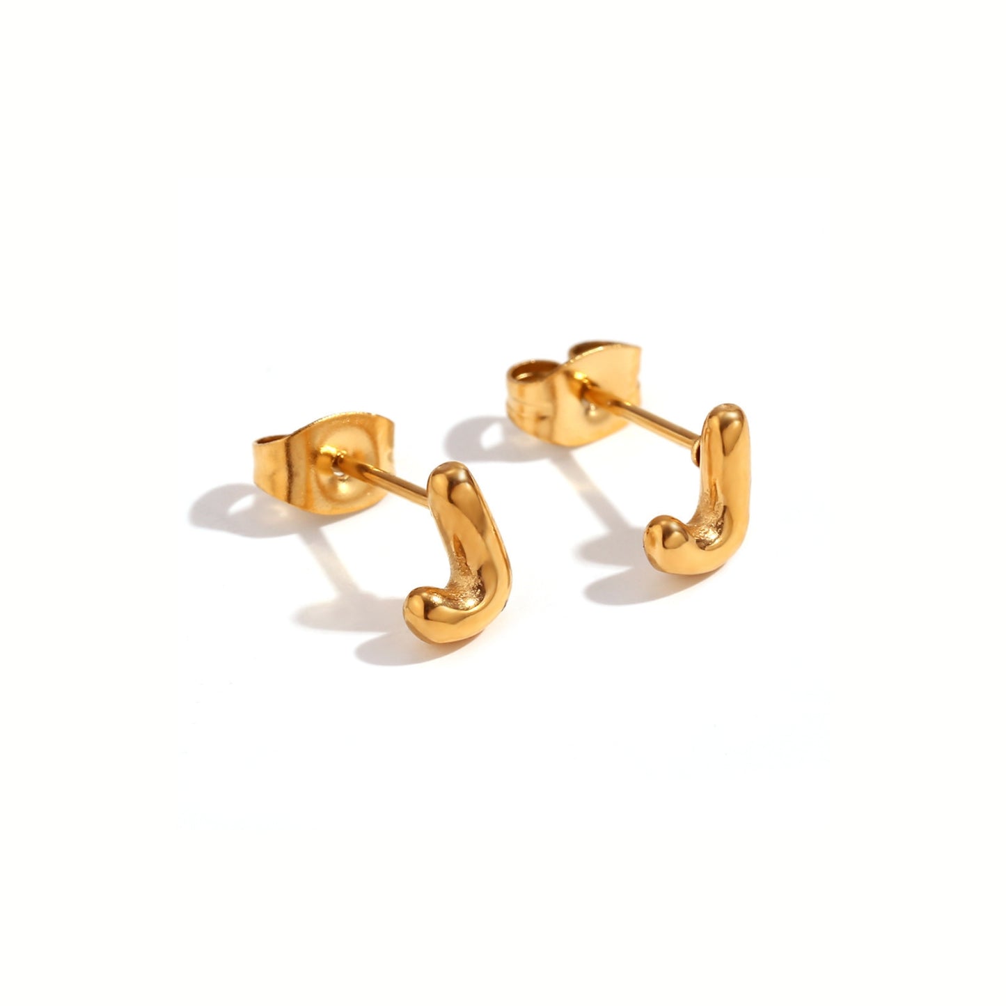 18K Gold Plated Stainless Steel Hypoallergenic Waterproof Tarnish Free Waterproof Sweatproof No-Fade Mini Bubbly Alphabet Stud Earrings The Aura