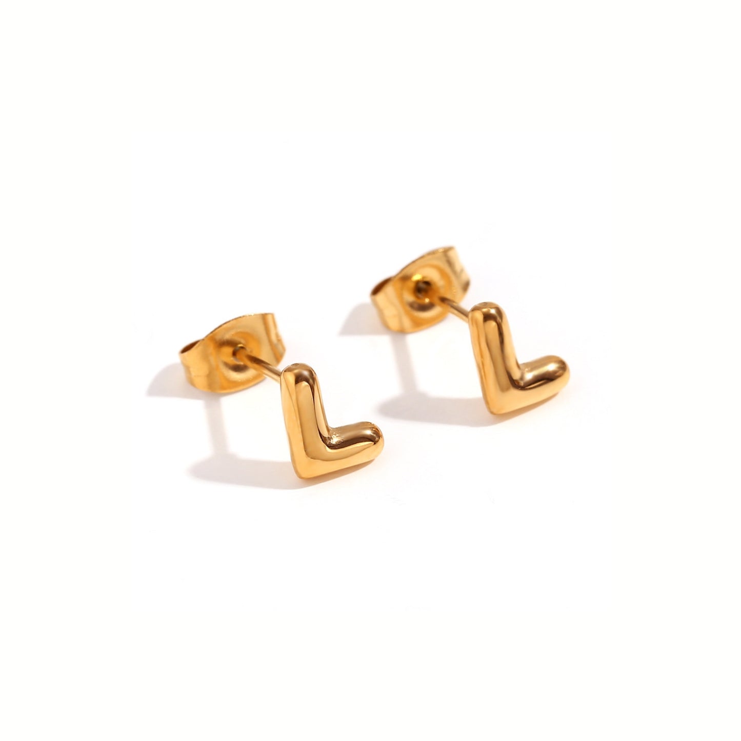 18K Gold Plated Stainless Steel Hypoallergenic Waterproof Tarnish Free Waterproof Sweatproof No-Fade Mini Bubbly Alphabet Stud Earrings The Aura