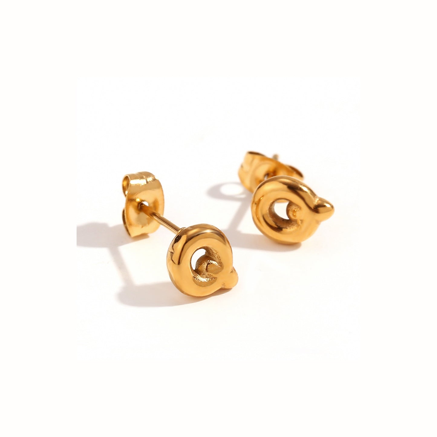 18K Gold Plated Stainless Steel Hypoallergenic Waterproof Tarnish Free Waterproof Sweatproof No-Fade Mini Bubbly Alphabet Stud Earrings The Aura
