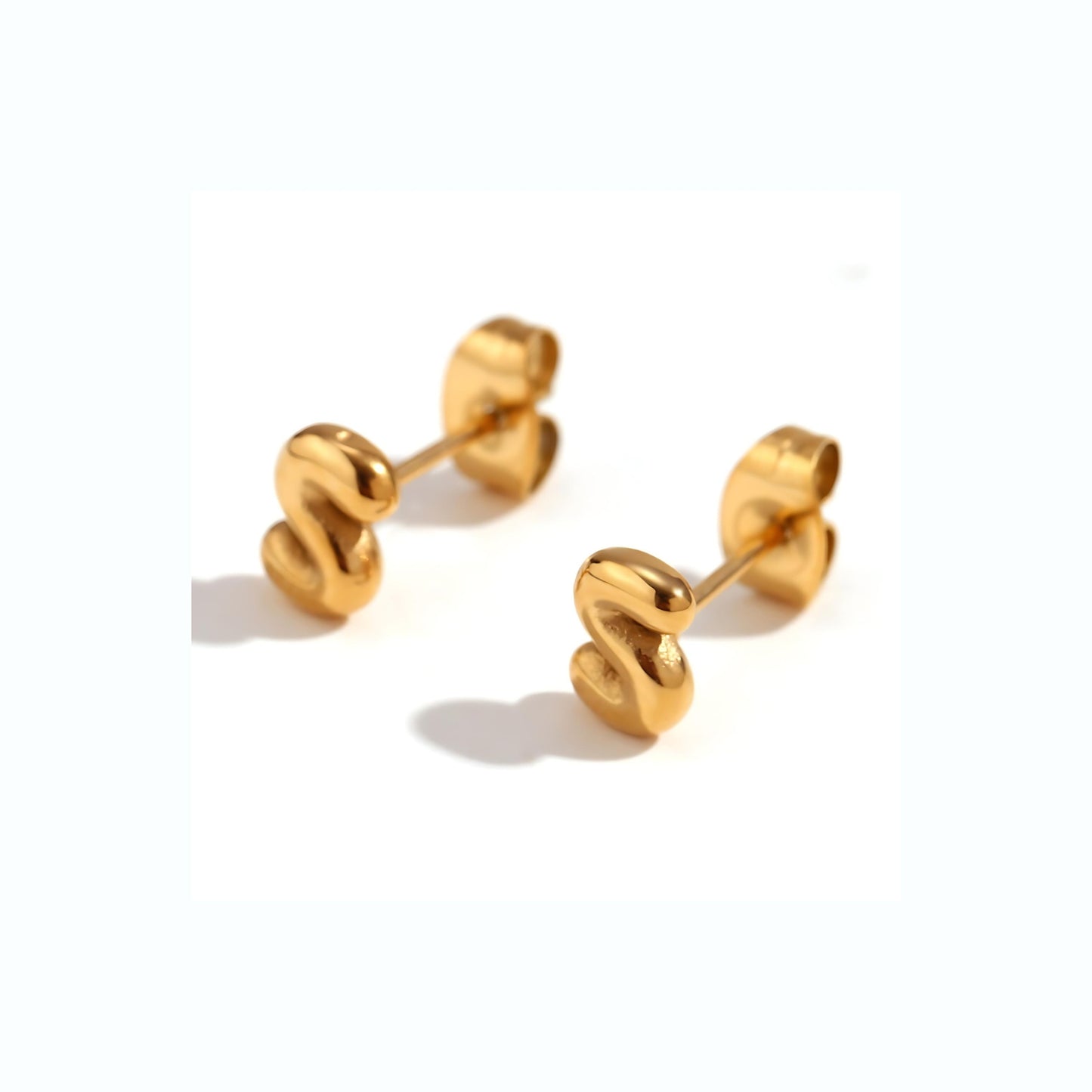 18K Gold Plated Stainless Steel Hypoallergenic Waterproof Tarnish Free Waterproof Sweatproof No-Fade Mini Bubbly Alphabet Stud Earrings The Aura