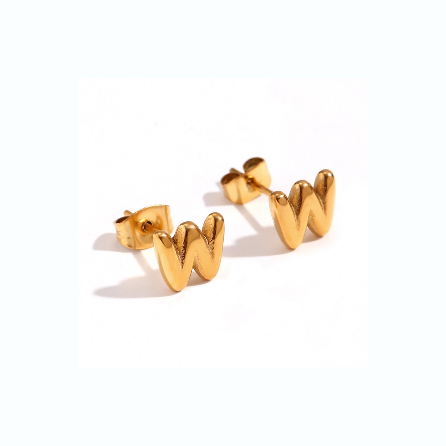 18K Gold Plated Stainless Steel Hypoallergenic Waterproof Tarnish Free Waterproof Sweatproof No-Fade Mini Bubbly Alphabet Stud Earrings The Aura