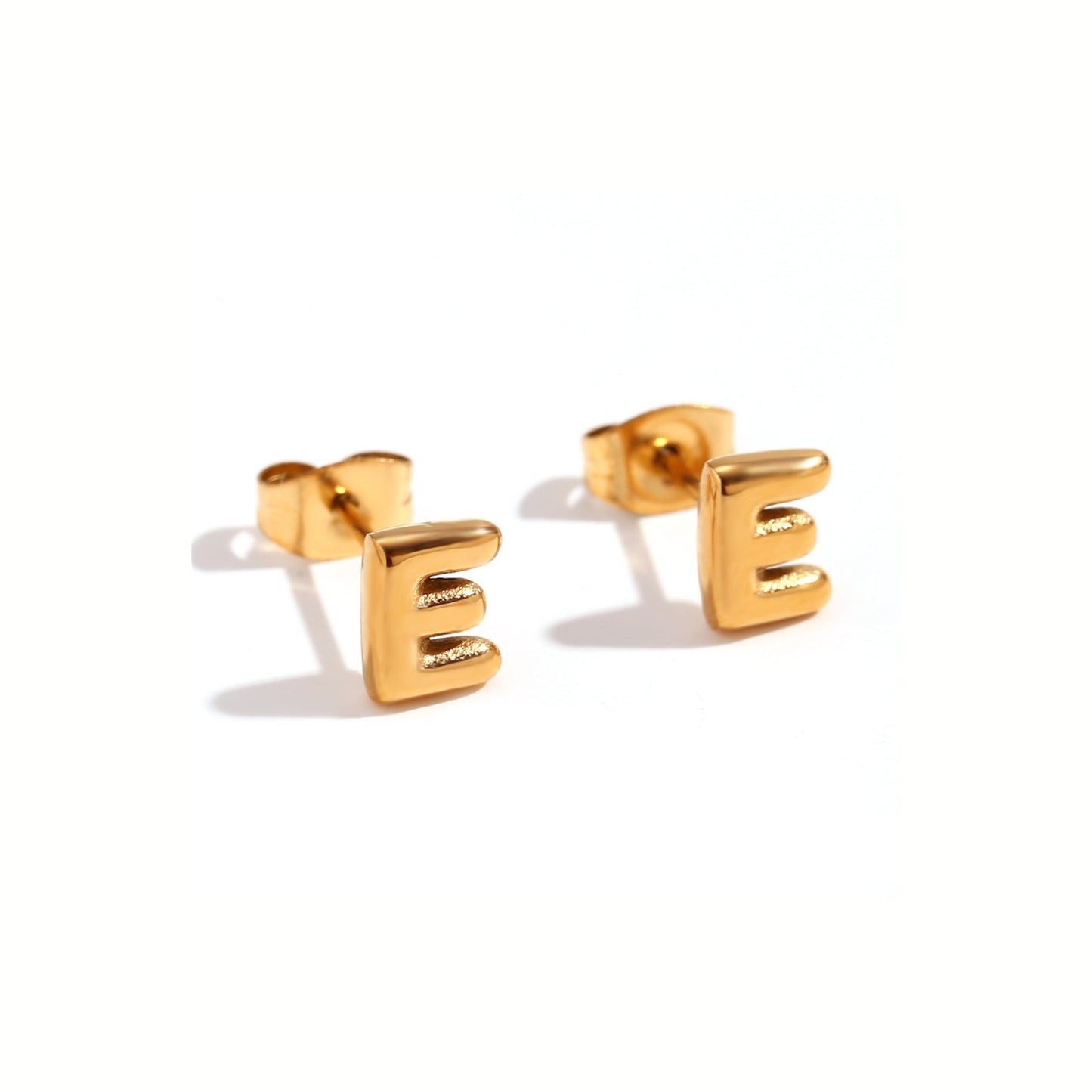 18K Gold Plated Stainless Steel Hypoallergenic Waterproof Tarnish Free Waterproof Sweatproof No-Fade Mini Bubbly Alphabet Stud Earrings The Aura