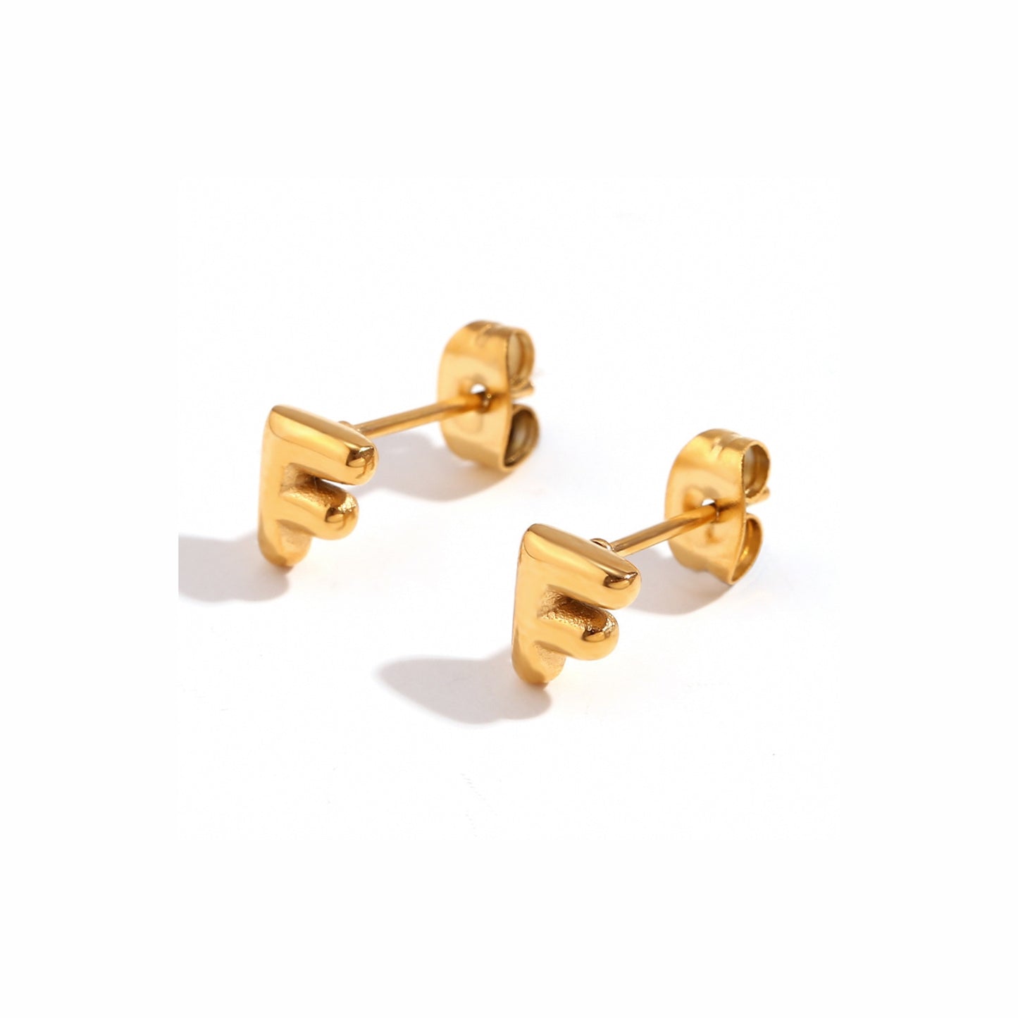 18K Gold Plated Stainless Steel Hypoallergenic Waterproof Tarnish Free Waterproof Sweatproof No-Fade Mini Bubbly Alphabet Stud Earrings The Aura