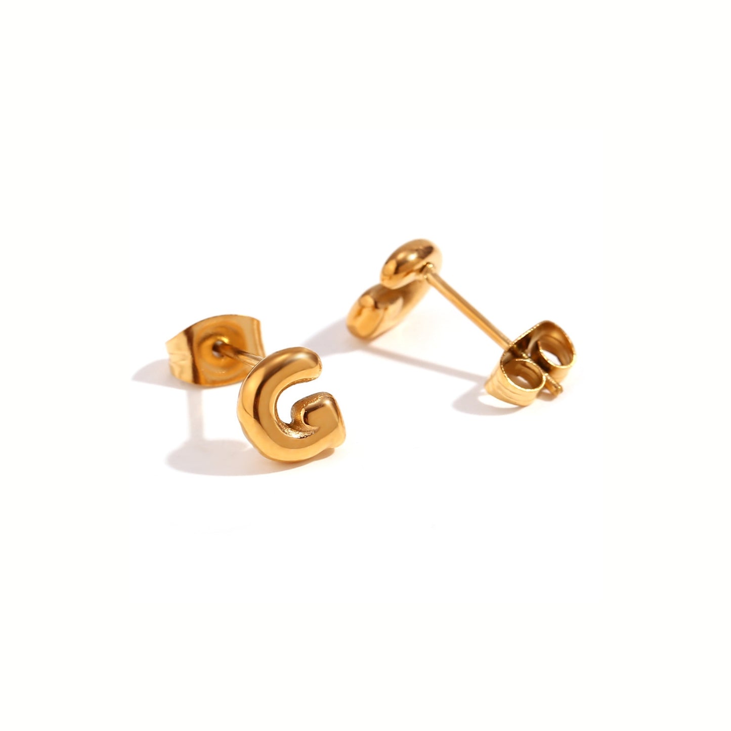 18K Gold Plated Stainless Steel Hypoallergenic Waterproof Tarnish Free Waterproof Sweatproof No-Fade Mini Bubbly Alphabet Stud Earrings The Aura