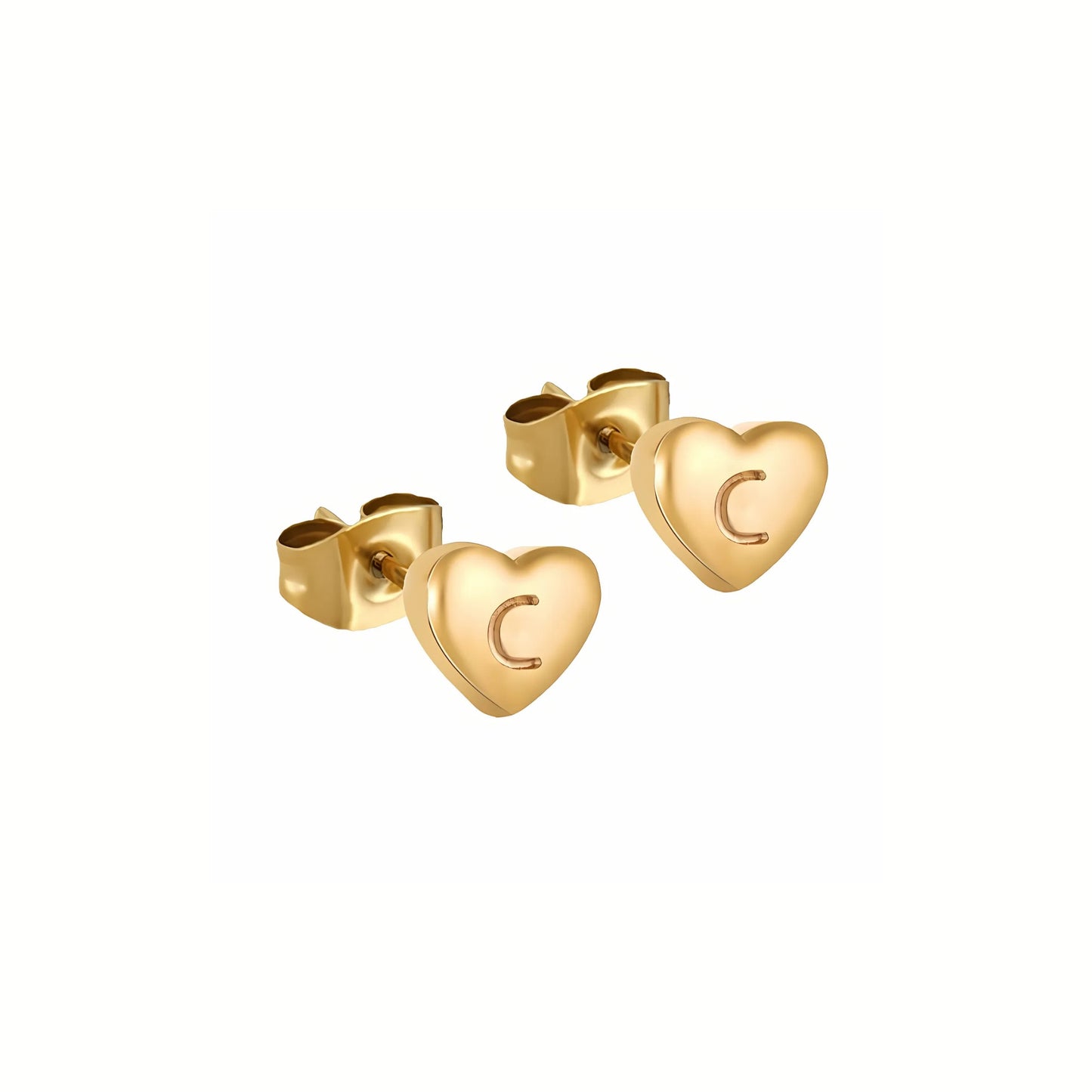 18K Gold Plated Stainless Steel Hypoallergenic Waterproof Tarnish Free Waterproof Sweatproof No-Fade Mini Heart Alphabet Earrings The Aura