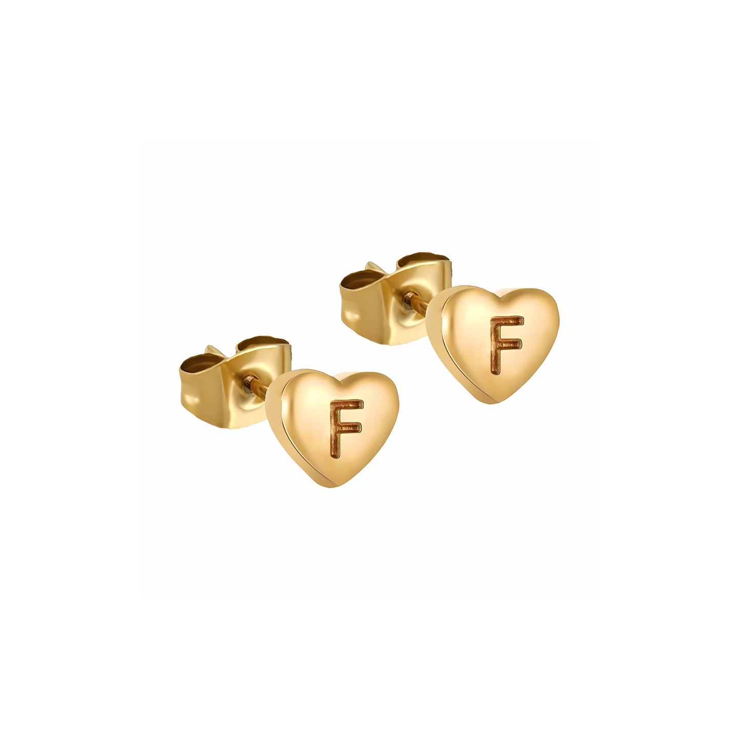18K Gold Plated Stainless Steel Hypoallergenic Waterproof Tarnish Free Waterproof Sweatproof No-Fade Mini Heart Alphabet Earrings The Aura