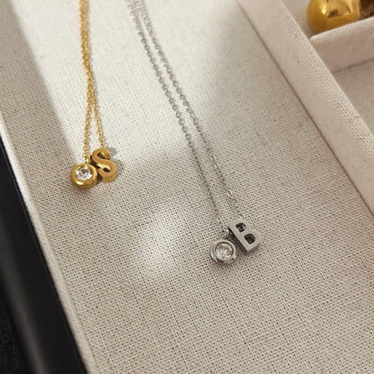 18K Gold Plated Stainless Steel Hypoallergenic Waterproof Tarnish Free Waterproof Sweatproof No-Fade Mini Round Alphabet Necklace The Aura