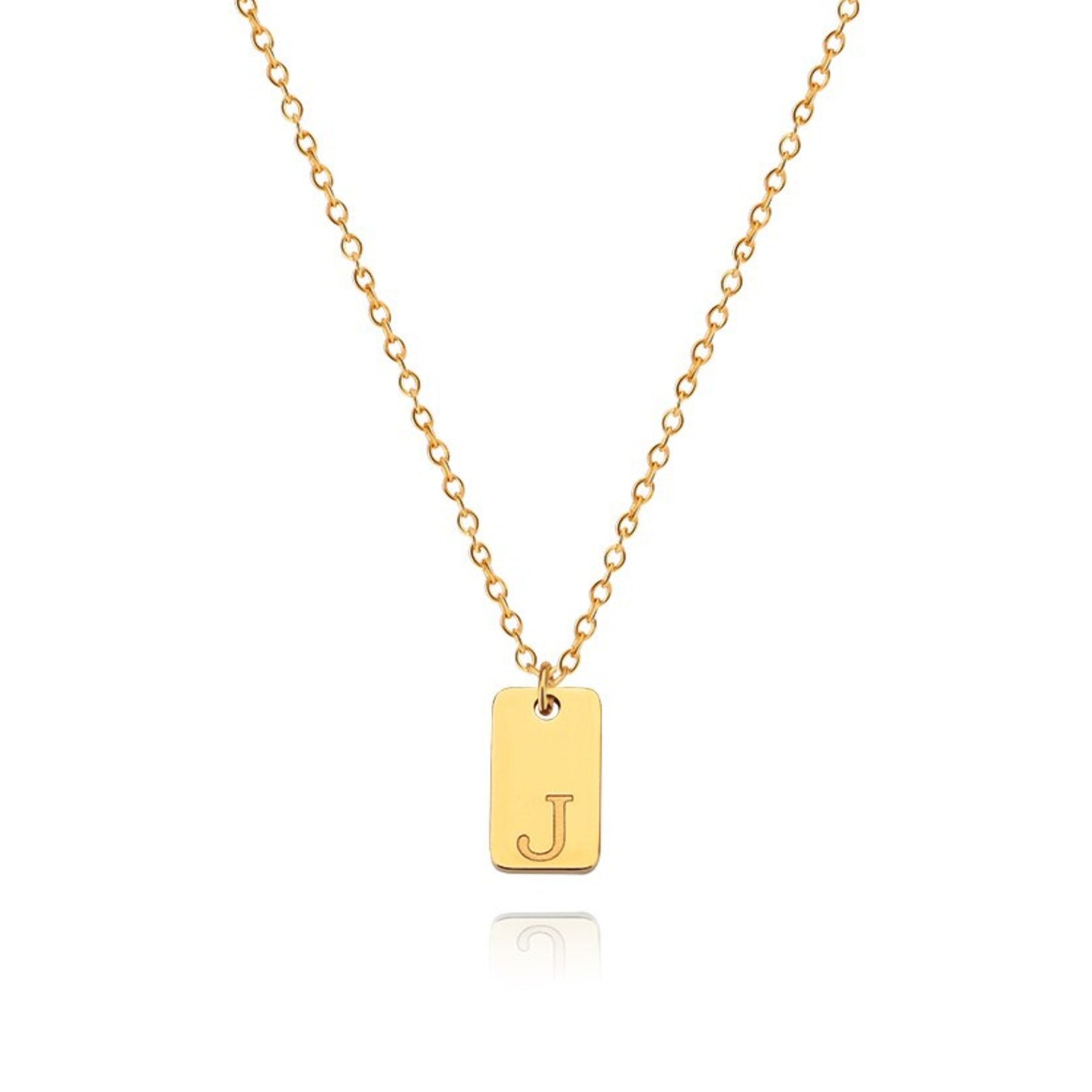 18K Gold Plated Stainless Steel Hypoallergenic Waterproof Tarnish Free Oblong Alphabet Necklaces The Aura