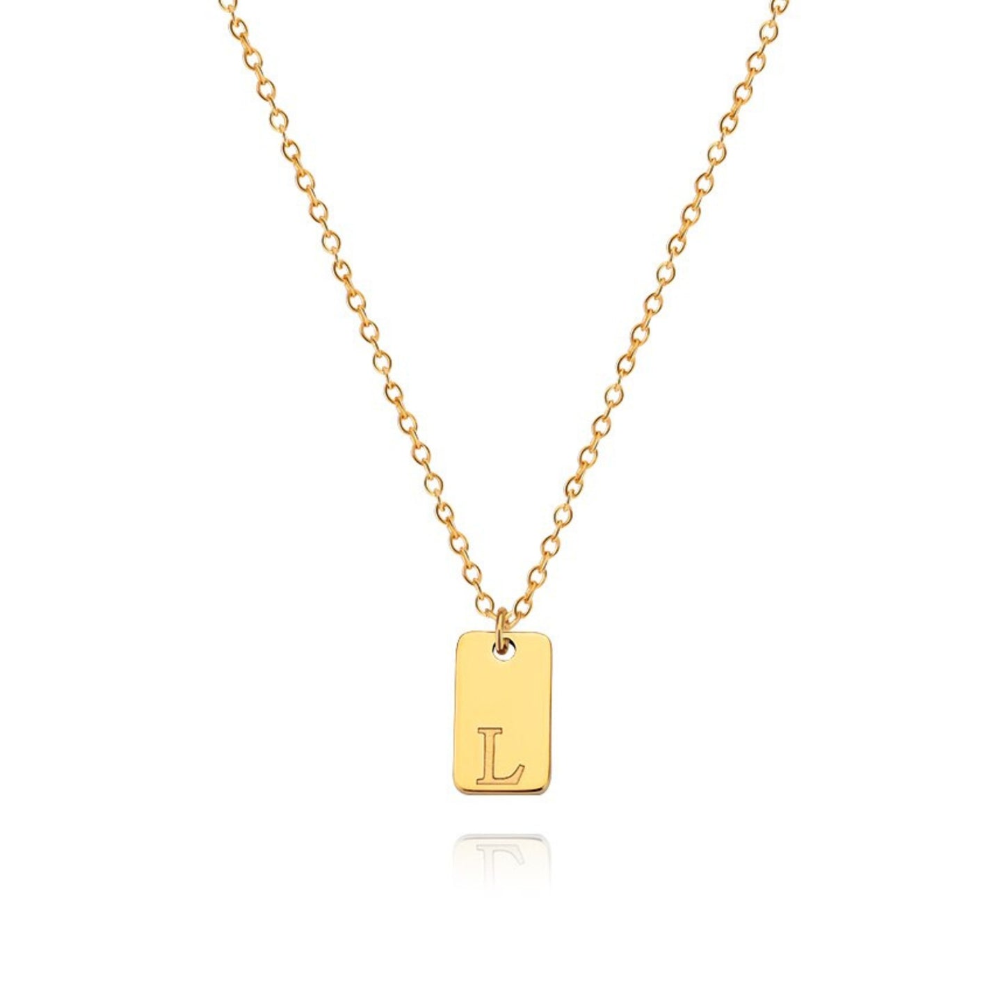 18K Gold Plated Stainless Steel Hypoallergenic Waterproof Tarnish Free Oblong Alphabet Necklaces The Aura