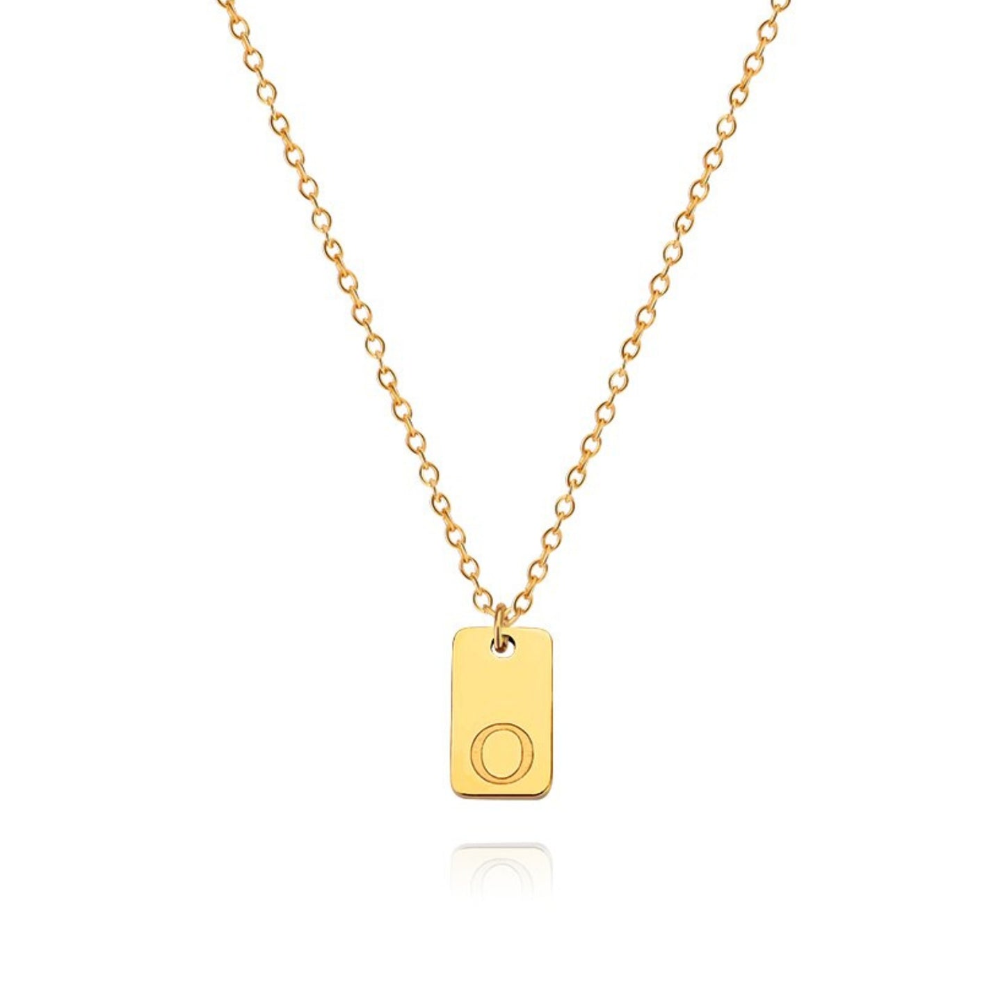 18K Gold Plated Stainless Steel Hypoallergenic Waterproof Tarnish Free Oblong Alphabet Necklaces The Aura