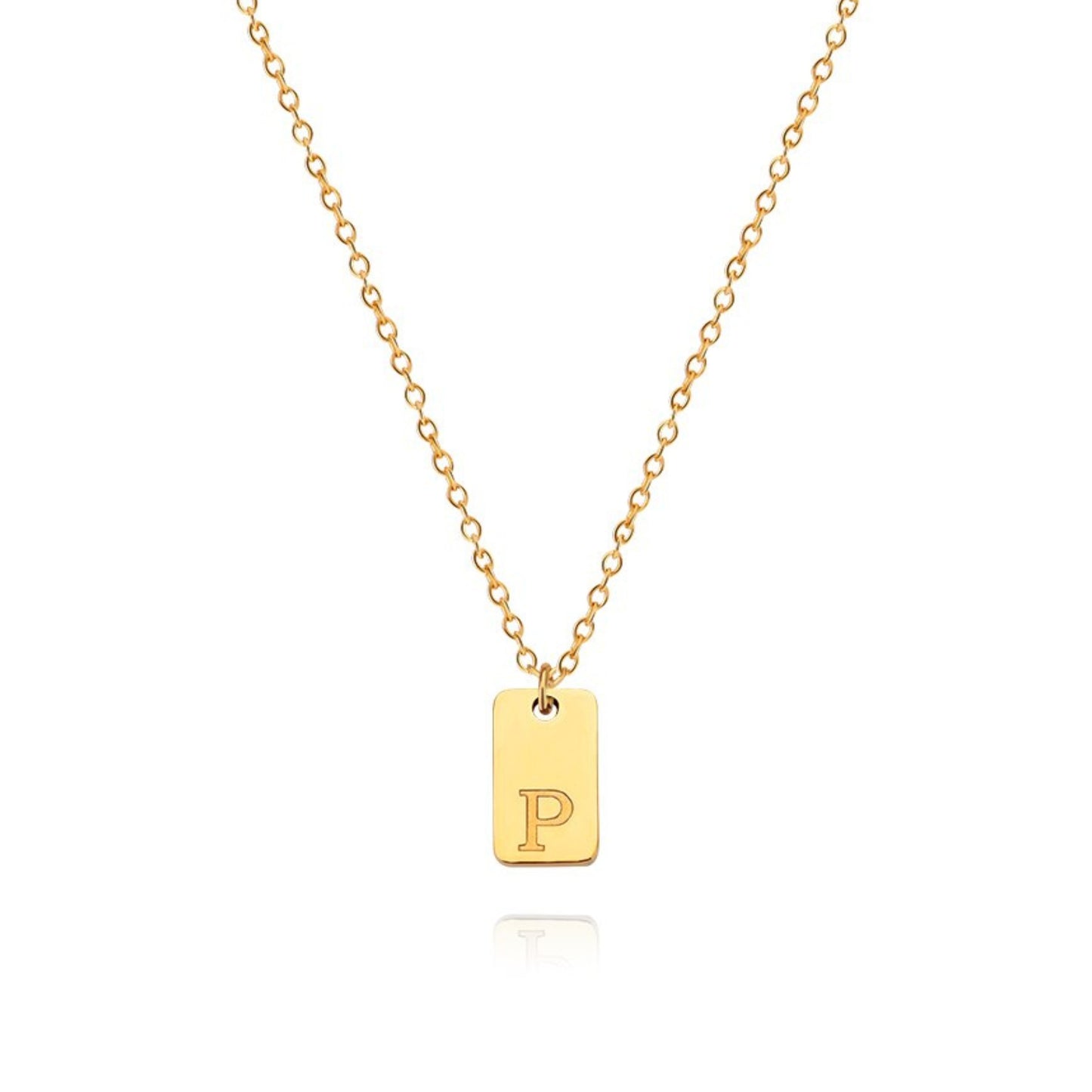18K Gold Plated Stainless Steel Hypoallergenic Waterproof Tarnish Free Oblong Alphabet Necklaces The Aura
