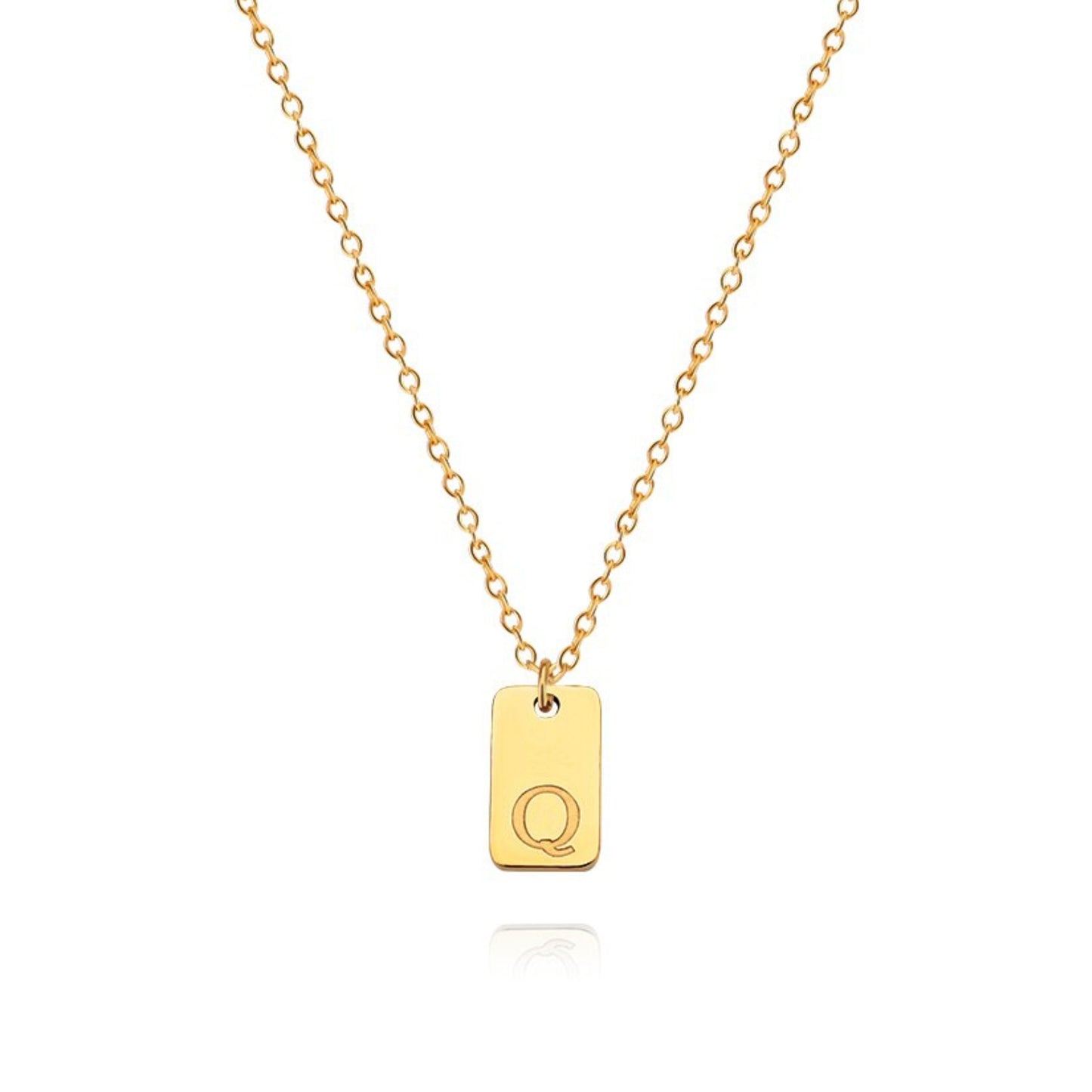 18K Gold Plated Stainless Steel Hypoallergenic Waterproof Tarnish Free Oblong Alphabet Necklaces The Aura