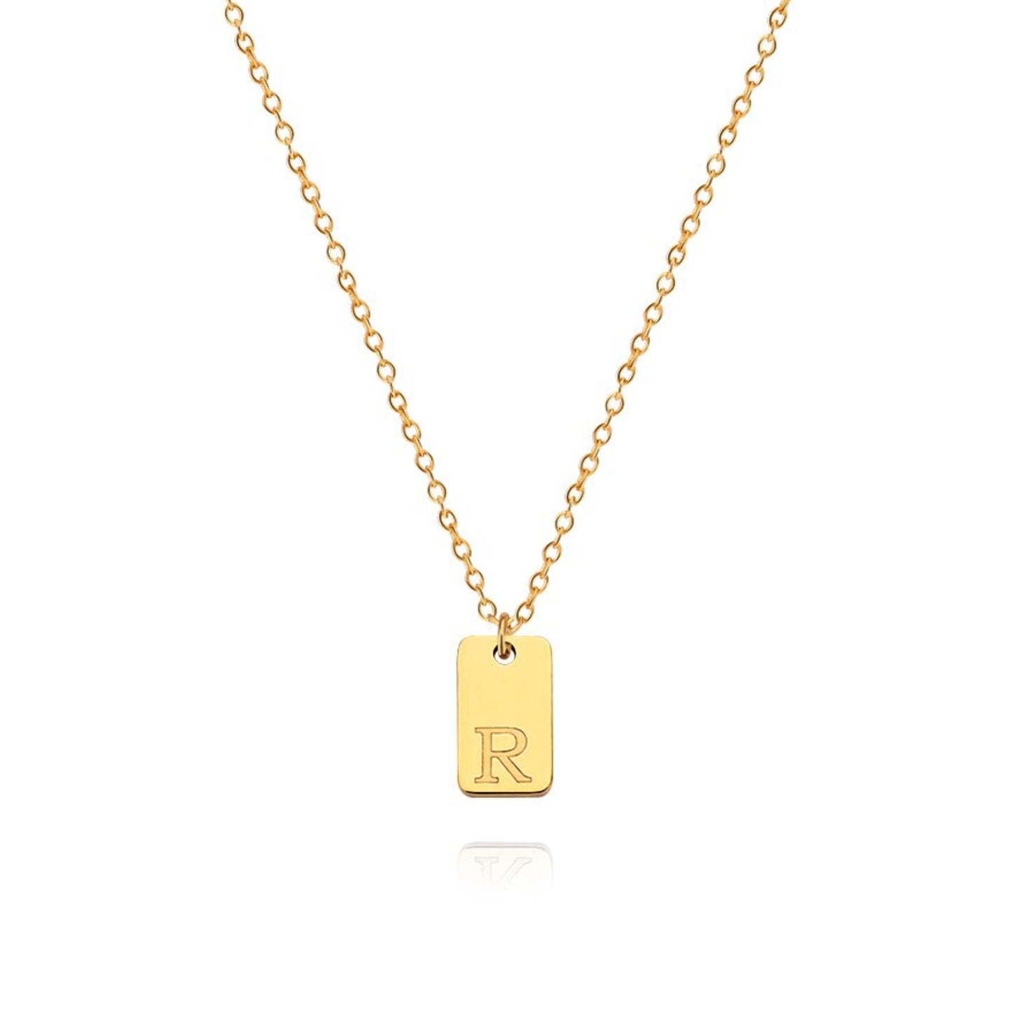 18K Gold Plated Stainless Steel Hypoallergenic Waterproof Tarnish Free Oblong Alphabet Necklaces The Aura