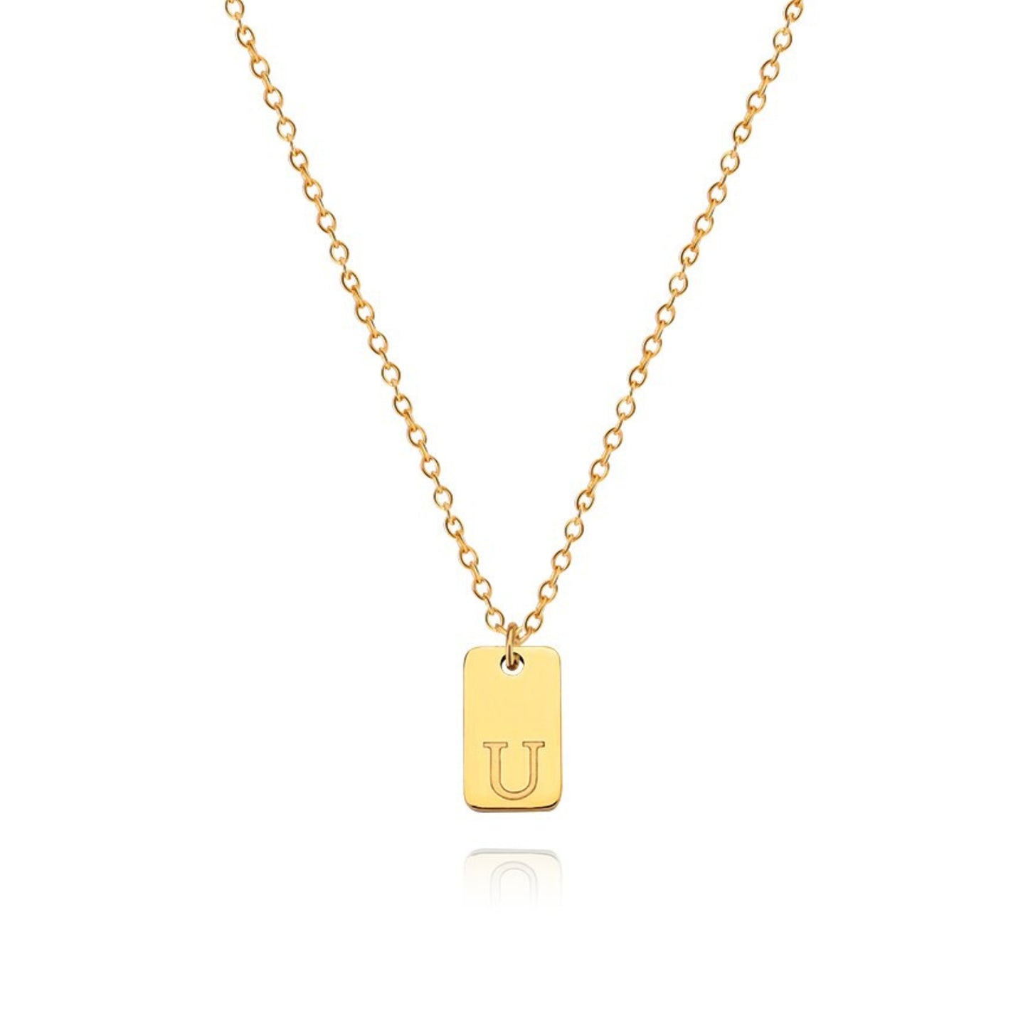 18K Gold Plated Stainless Steel Hypoallergenic Waterproof Tarnish Free Oblong Alphabet Necklaces The Aura
