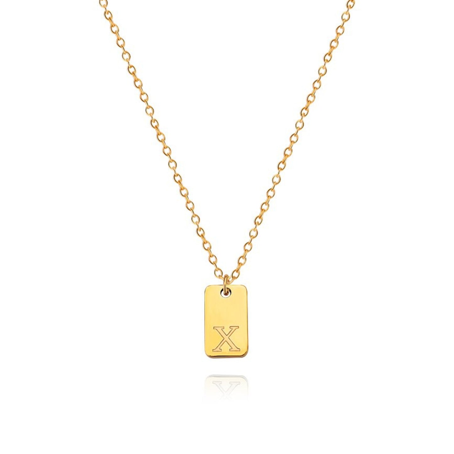 18K Gold Plated Stainless Steel Hypoallergenic Waterproof Tarnish Free Oblong Alphabet Necklaces The Aura