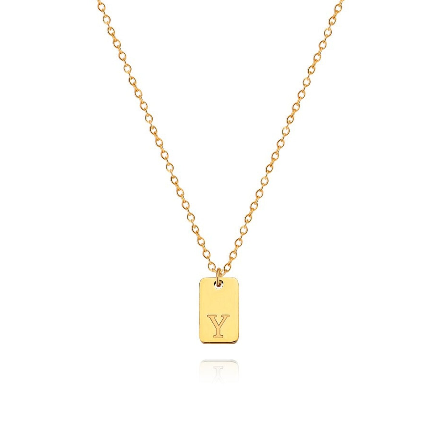 18K Gold Plated Stainless Steel Hypoallergenic Waterproof Tarnish Free Oblong Alphabet Necklaces The Aura