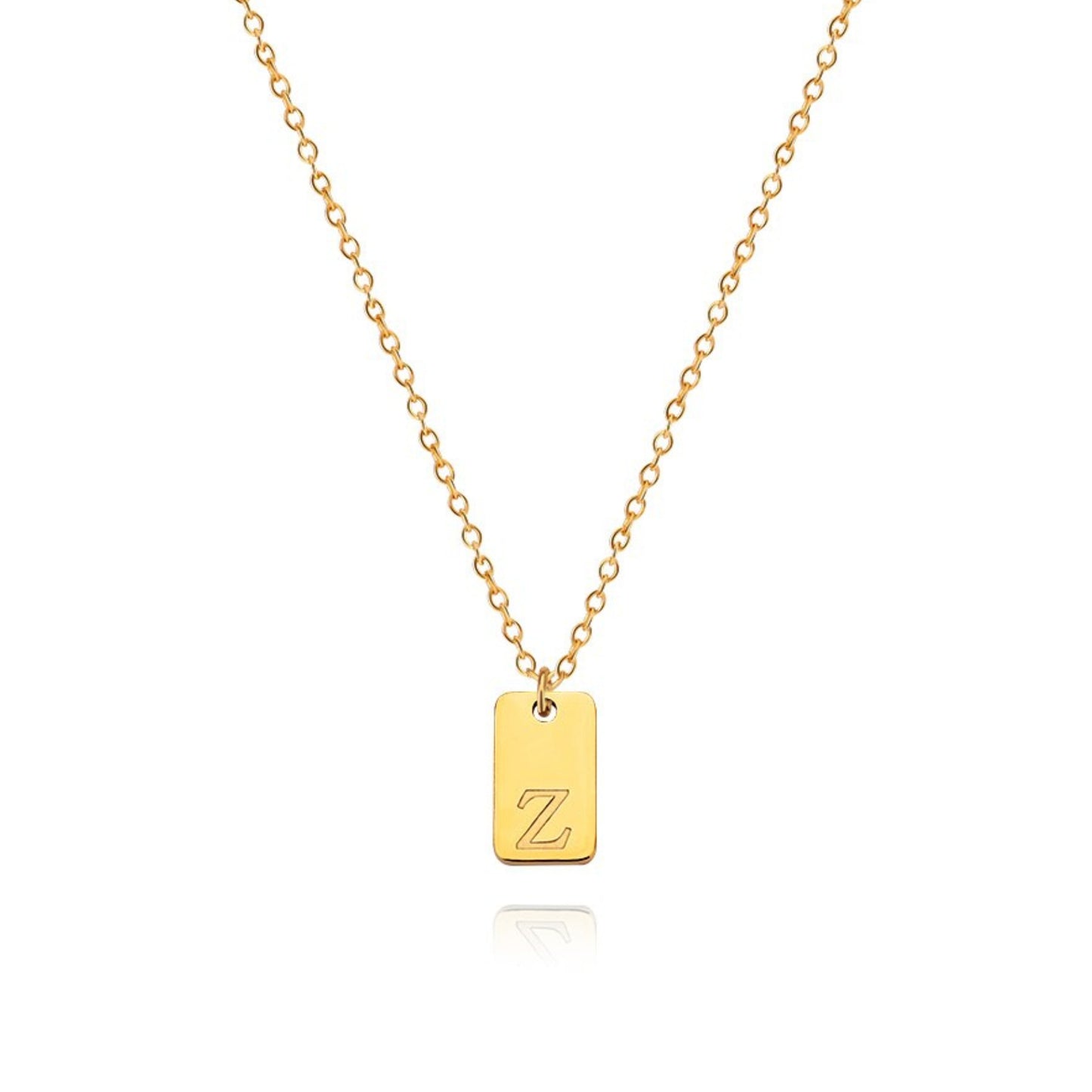18K Gold Plated Stainless Steel Hypoallergenic Waterproof Tarnish Free Oblong Alphabet Necklaces The Aura