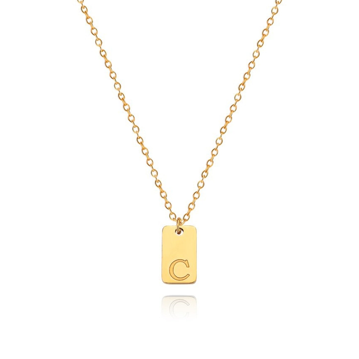 18K Gold Plated Stainless Steel Hypoallergenic Waterproof Tarnish Free Oblong Alphabet Necklaces The Aura