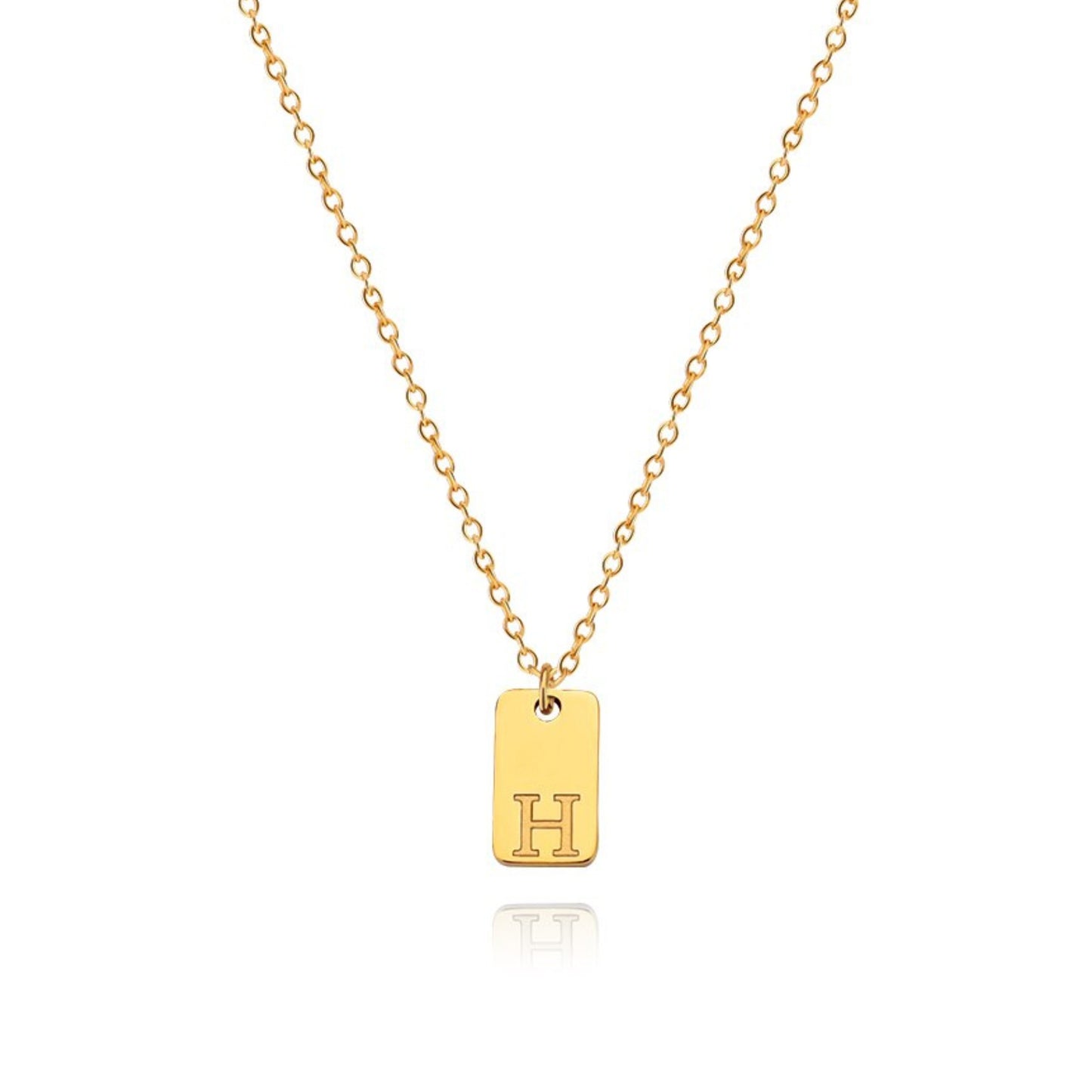 18K Gold Plated Stainless Steel Hypoallergenic Waterproof Tarnish Free Oblong Alphabet Necklaces The Aura