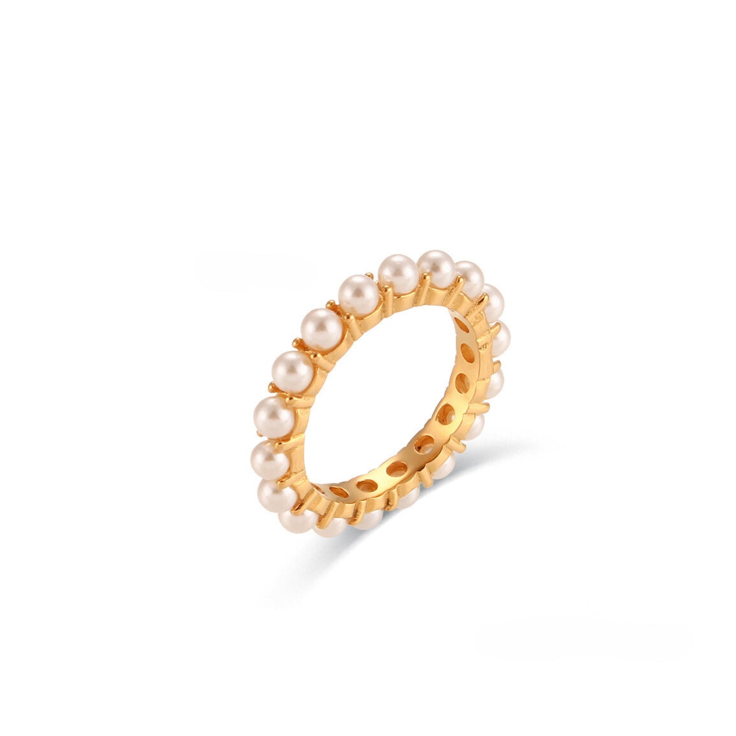 18K Gold Plated Stainless Steel Hypoallergenic Waterproof Tarnish Free Waterproof Sweatproof No-Fade Pave Pearl Ring The Aura