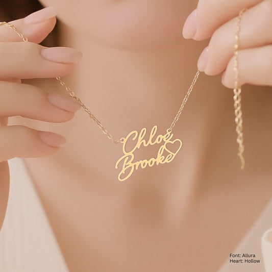 Open Heart Nameplate Necklace