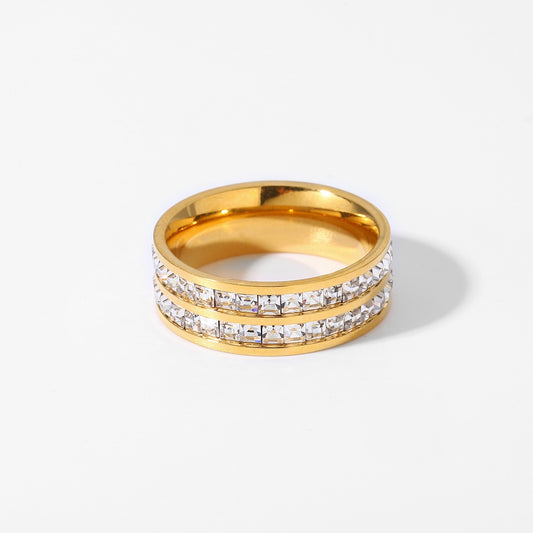 18K Gold Plated Stainless Steel Tarnish Free Diamentes Double Band Rings The Aura